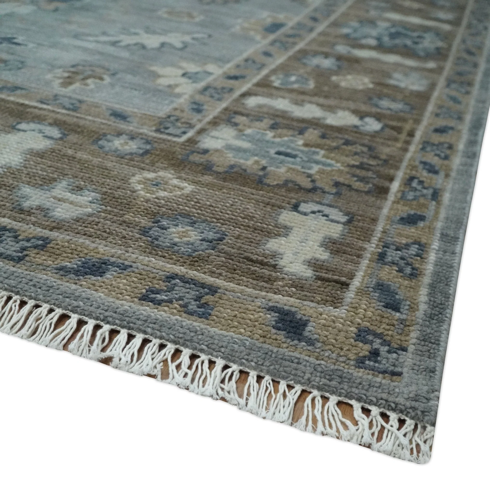 8x10 Traditional Gray and Brown Antique Style Floral Hand knotted Wool Area Rug - Image 5