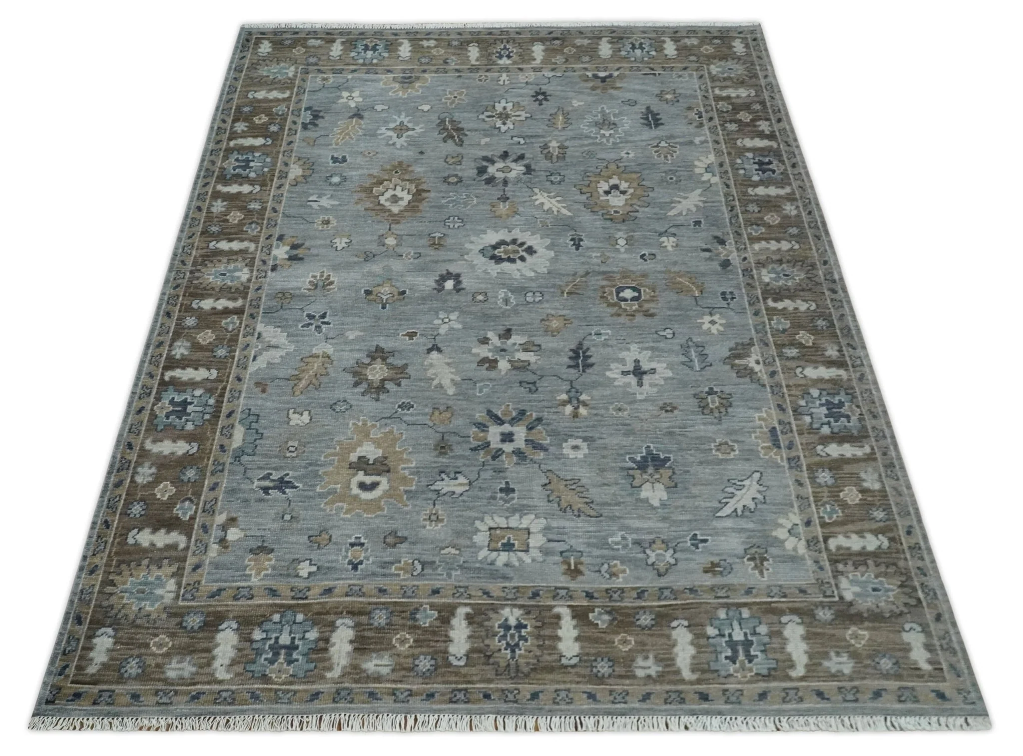 8x10 Traditional Gray and Brown Antique Style Floral Hand knotted Wool Area Rug - Image 9