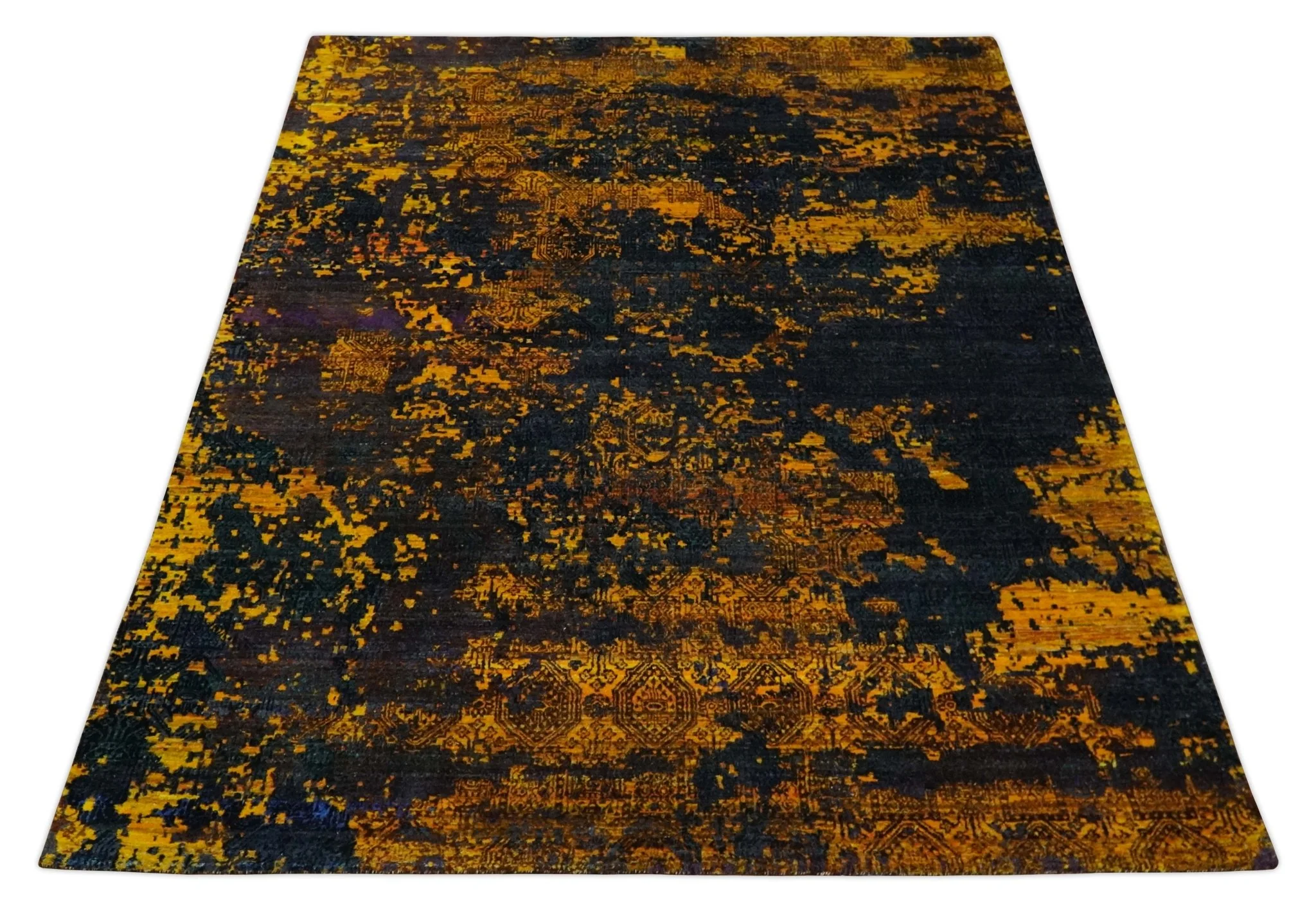 Recycled Silk 8x10 Charcoal and gold Modern Abstract Handmade Area Rug - Image 10