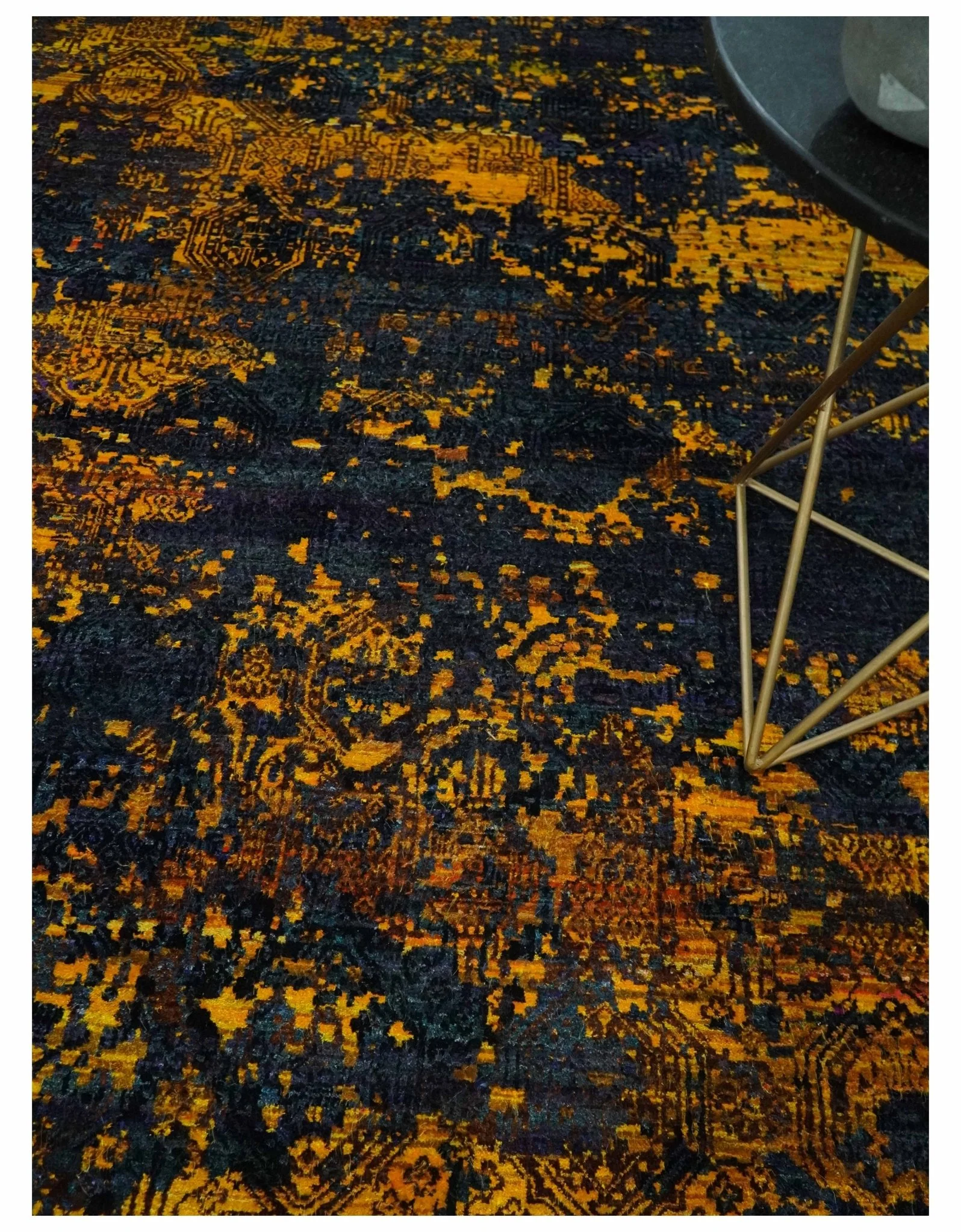 Recycled Silk 8x10 Charcoal and gold Modern Abstract Handmade Area Rug - Image 2
