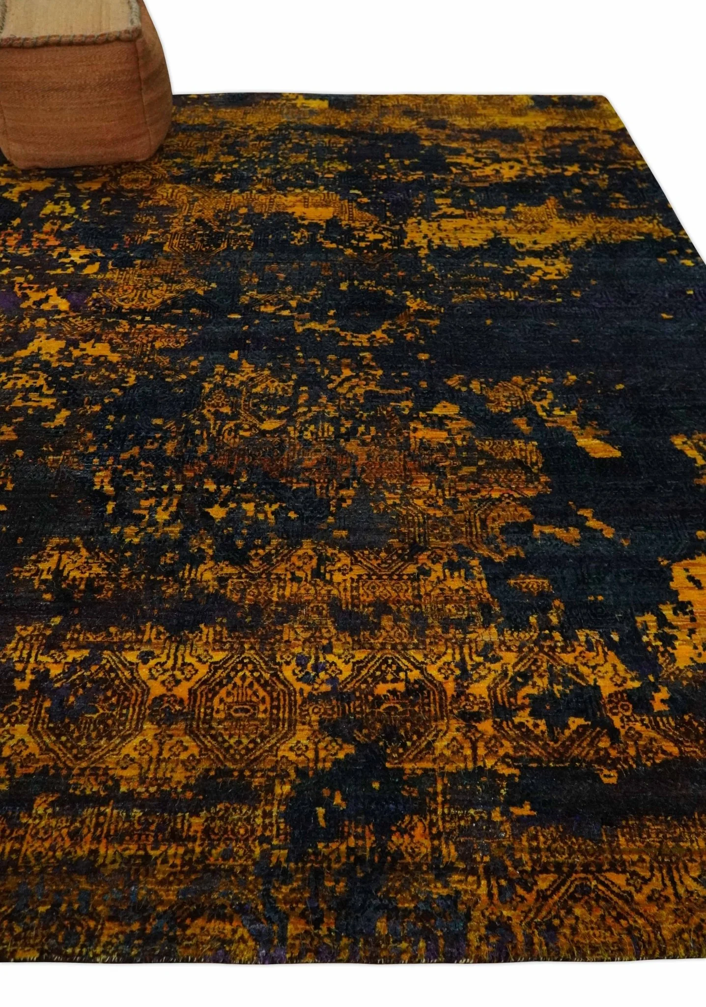 Recycled Silk 8x10 Charcoal and gold Modern Abstract Handmade Area Rug - Image 3