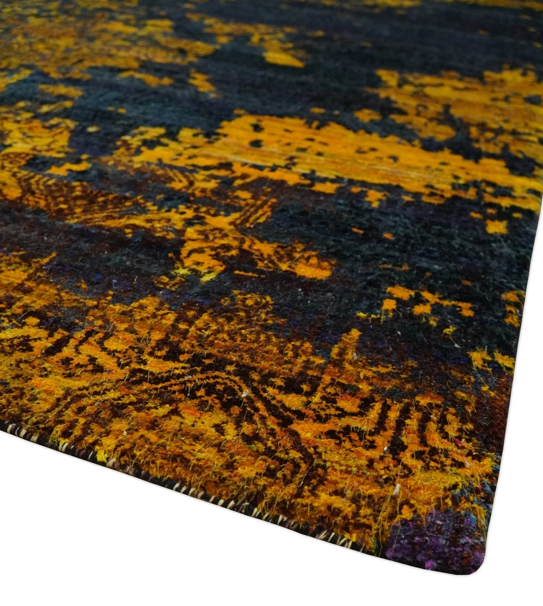 Recycled Silk 8x10 Charcoal and gold Modern Abstract Handmade Area Rug - Image 5