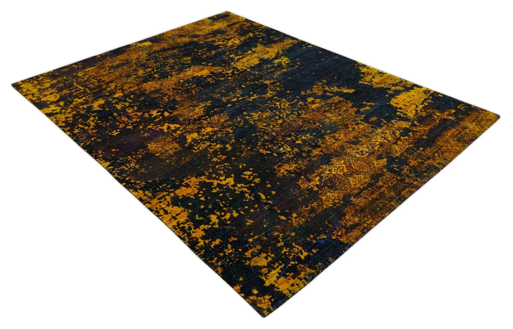 Recycled Silk 8x10 Charcoal and gold Modern Abstract Handmade Area Rug - Image 9