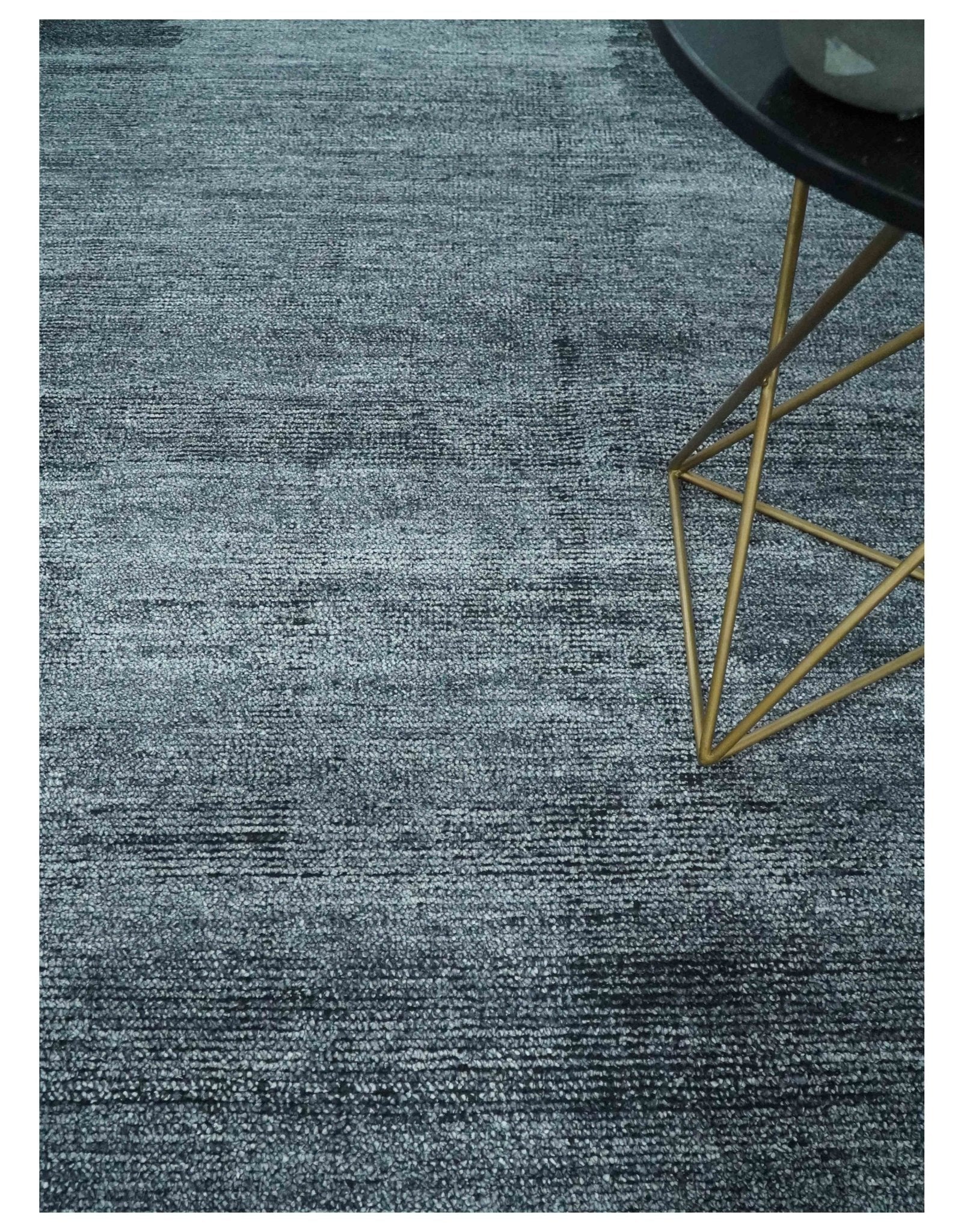 8x10 Charcoal and Silver Blended Hand knotted Bamboo Silk Area Rug - Image 2