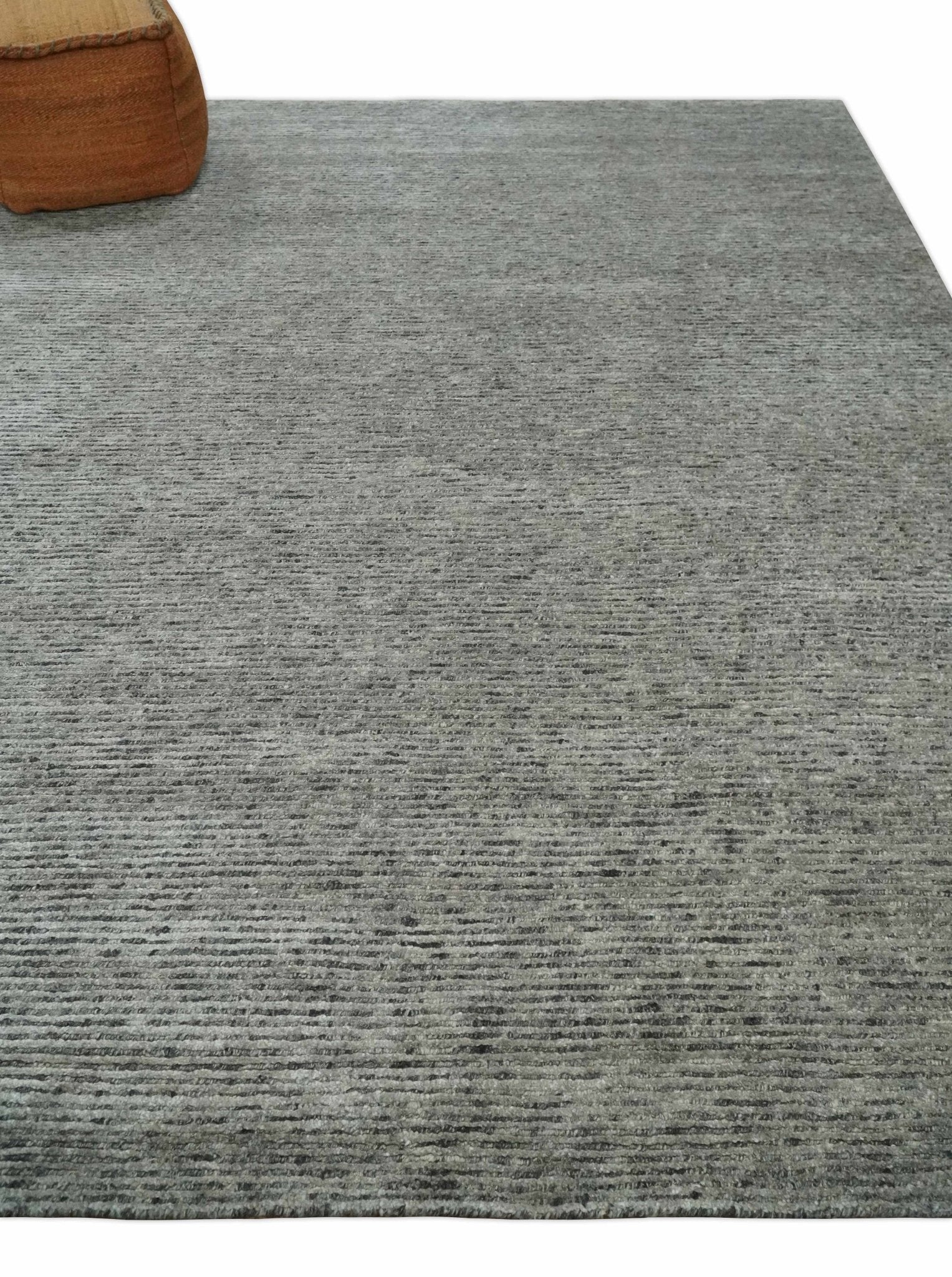 8x10 Charcoal and Silver Blended Tibetan Wool and Silk Area Rug - Image 3