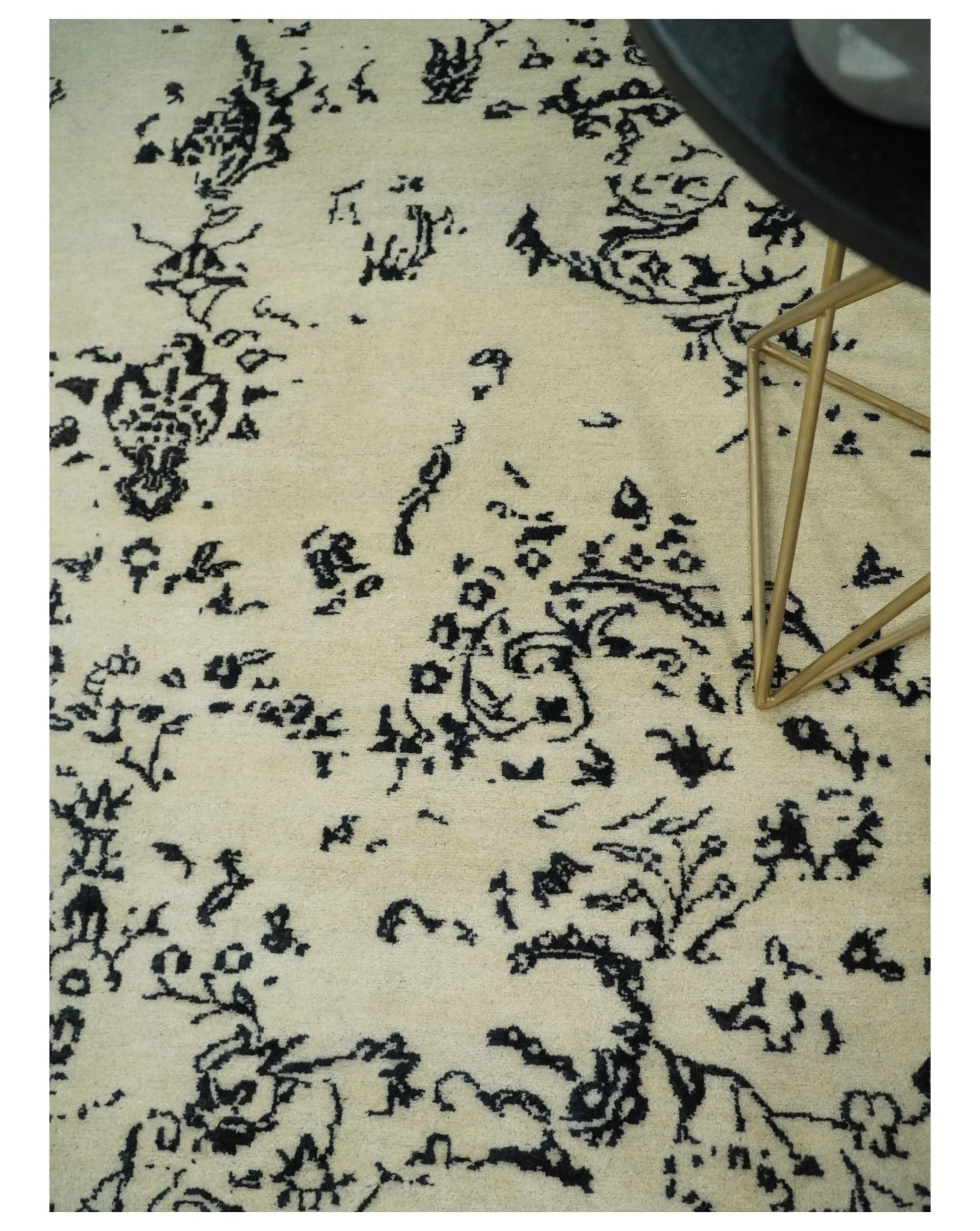 8x10 Fine Hand Knotted Beige and Black Traditional Vintage Persian Antique Wool Rug | AGR35 - Image 2