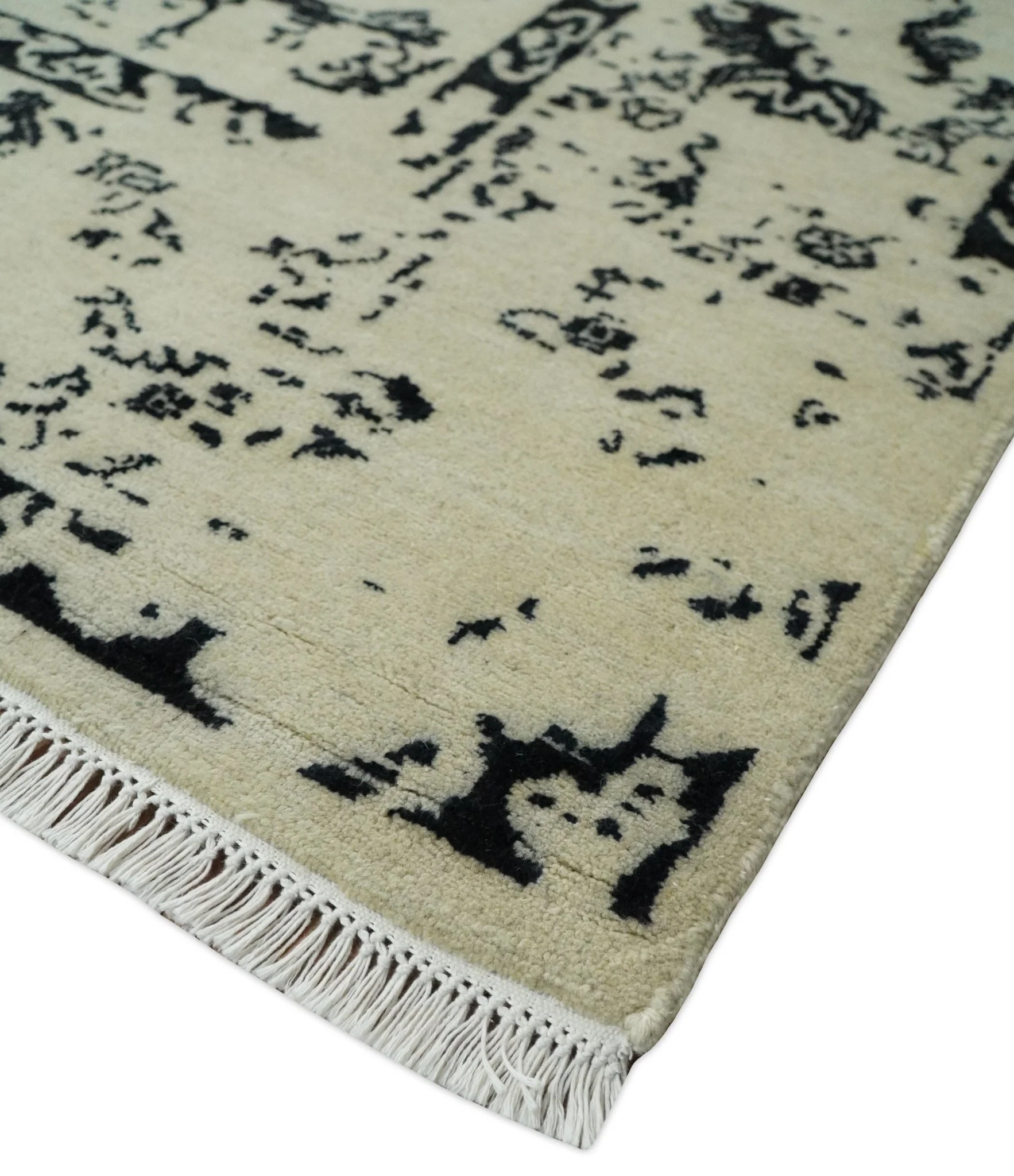 8x10 Fine Hand Knotted Beige and Black Traditional Vintage Persian Antique Wool Rug | AGR35 - Image 5