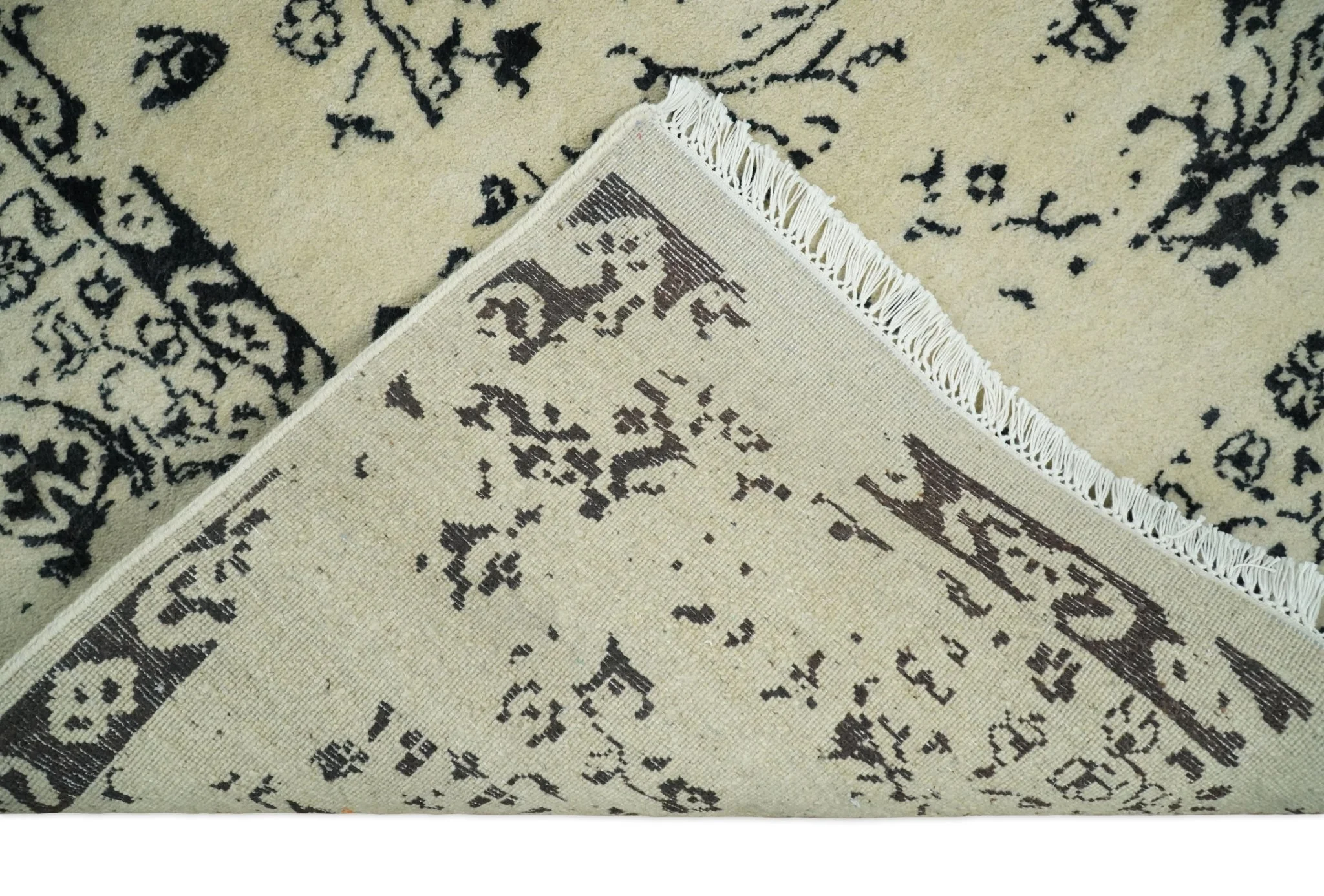 8x10 Fine Hand Knotted Beige and Black Traditional Vintage Persian Antique Wool Rug | AGR35 - Image 7