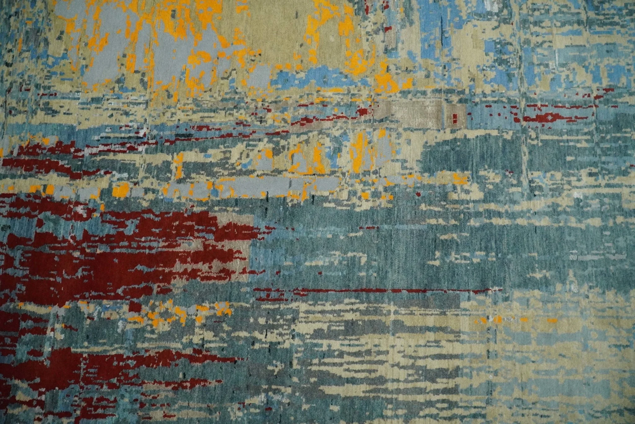 8x10 Fine Hand Knotted Beige and Blue Modern Abstract Style Antique Wool and Silk Area Rug | TRDCP630810 - Image 12
