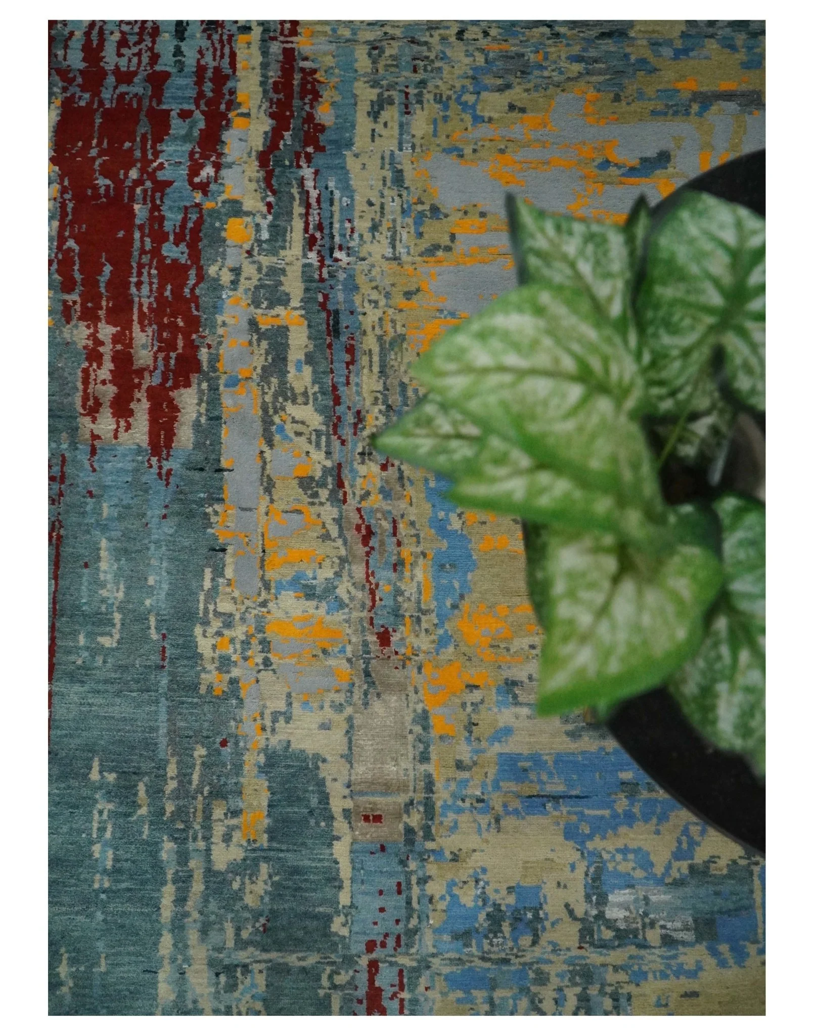 8x10 Fine Hand Knotted Beige and Blue Modern Abstract Style Antique Wool and Silk Area Rug | TRDCP630810 - Image 5
