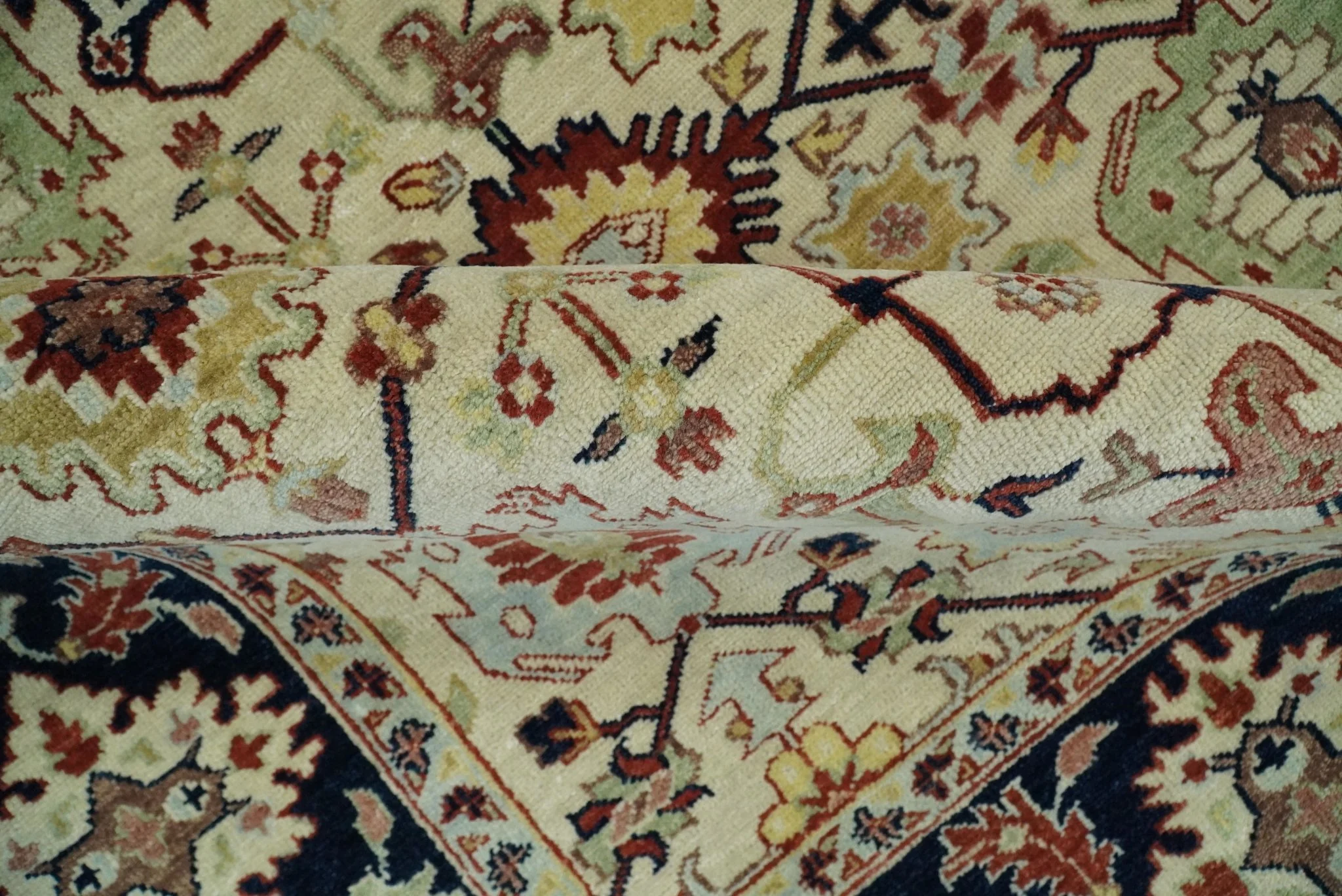 8x10 Fine Hand Knotted Beige and Blue Traditional Oriental Oushak Antique Wool Rug | TRDCP525810 - Image 10