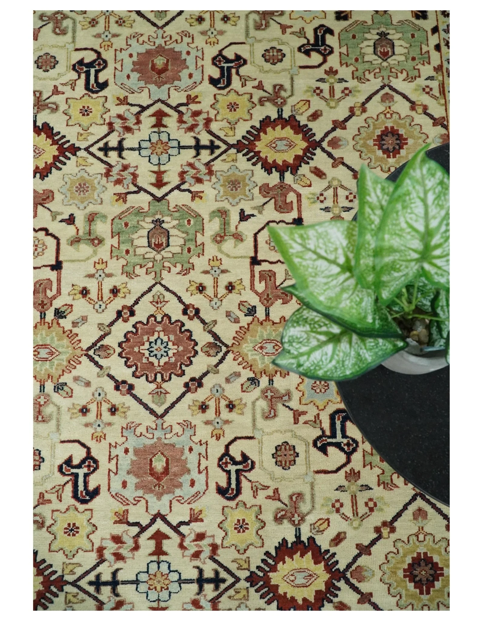 8x10 Fine Hand Knotted Beige and Blue Traditional Oriental Oushak Antique Wool Rug | TRDCP525810 - Image 4