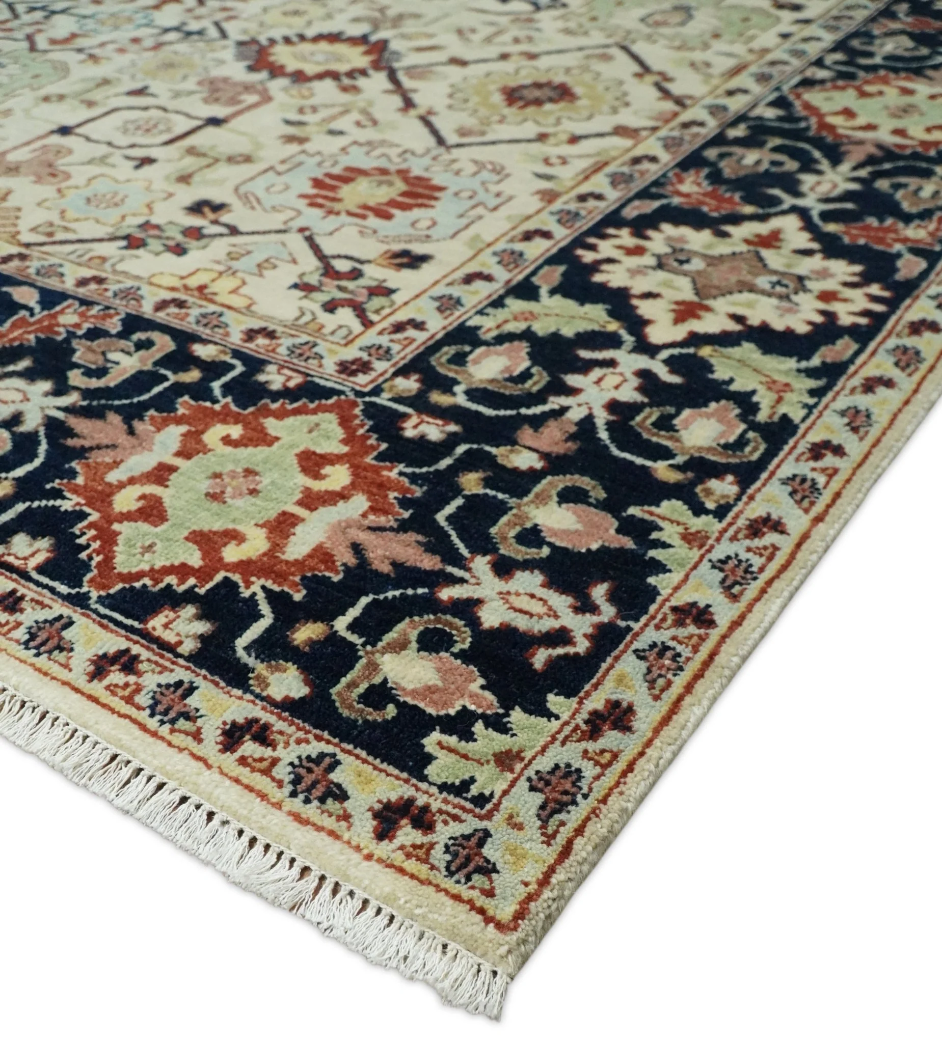 8x10 Fine Hand Knotted Beige and Blue Traditional Oriental Oushak Antique Wool Rug | TRDCP525810 - Image 6