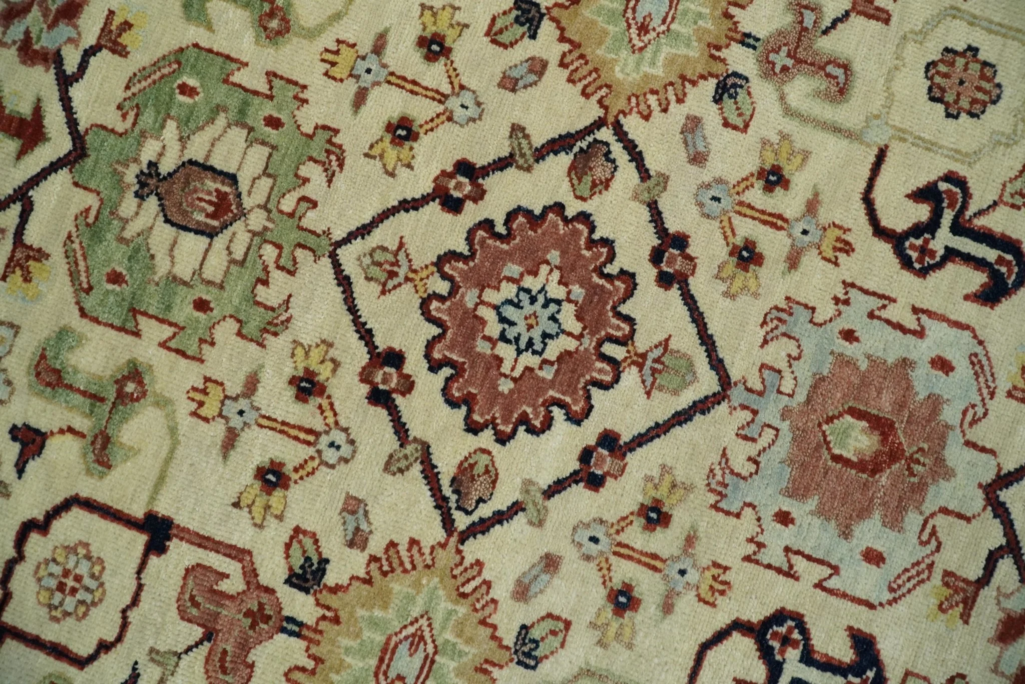 8x10 Fine Hand Knotted Beige and Blue Traditional Oriental Oushak Antique Wool Rug | TRDCP525810 - Image 9