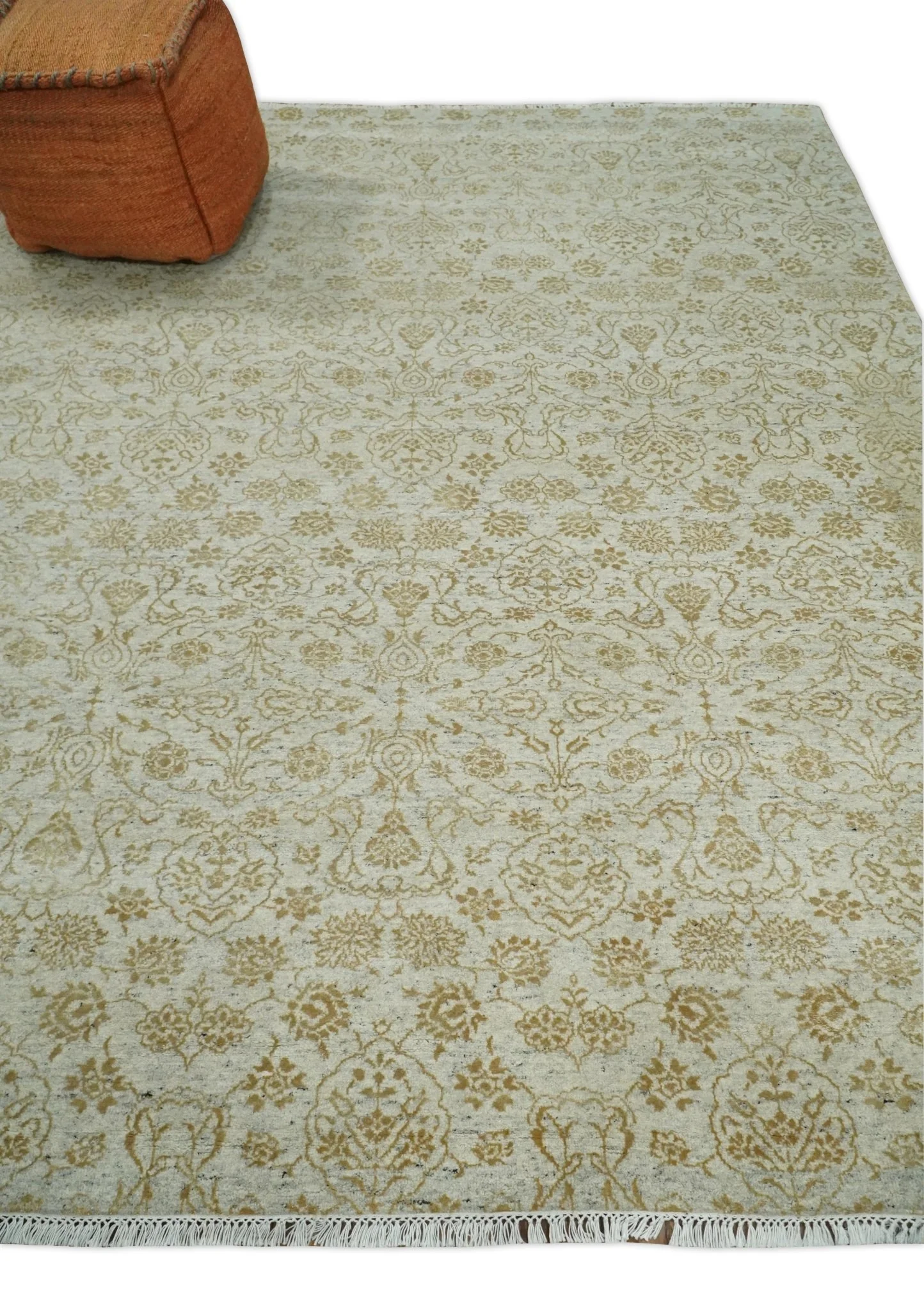 8x10 Fine Hand Knotted Beige and Gold Traditional Vintage Persian Style Antique Silk Rug | AGR21 - Image 3