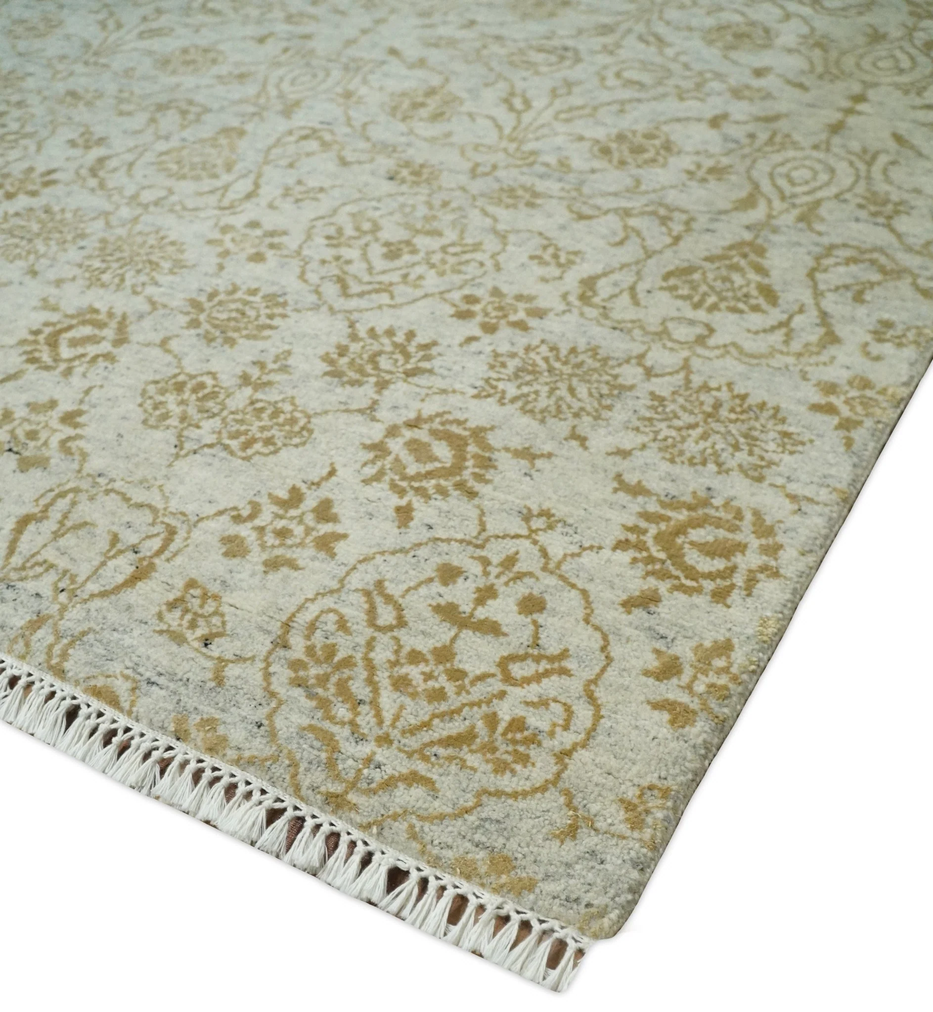 8x10 Fine Hand Knotted Beige and Gold Traditional Vintage Persian Style Antique Silk Rug | AGR21 - Image 5