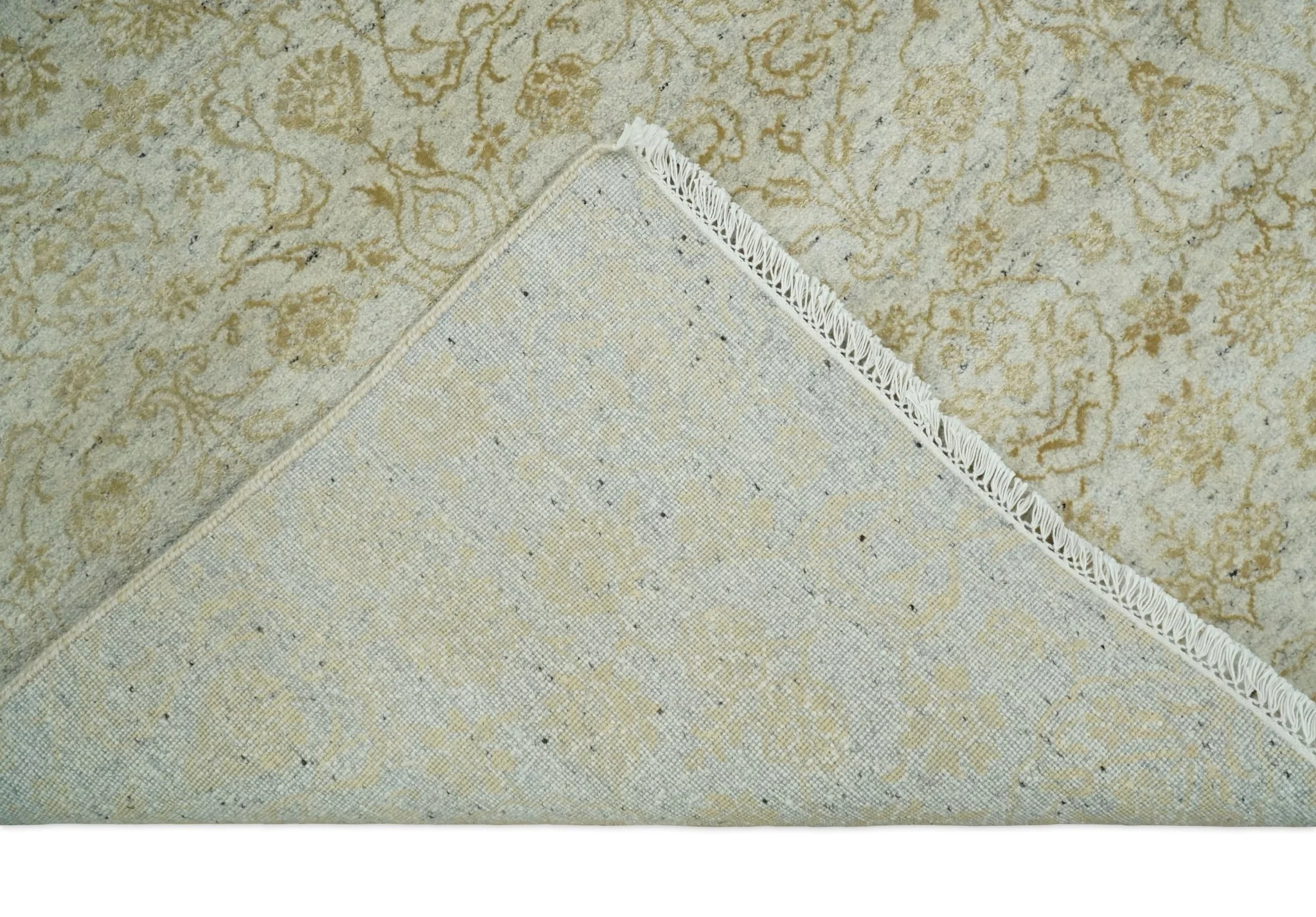 8x10 Fine Hand Knotted Beige and Gold Traditional Vintage Persian Style Antique Silk Rug | AGR21 - Image 7