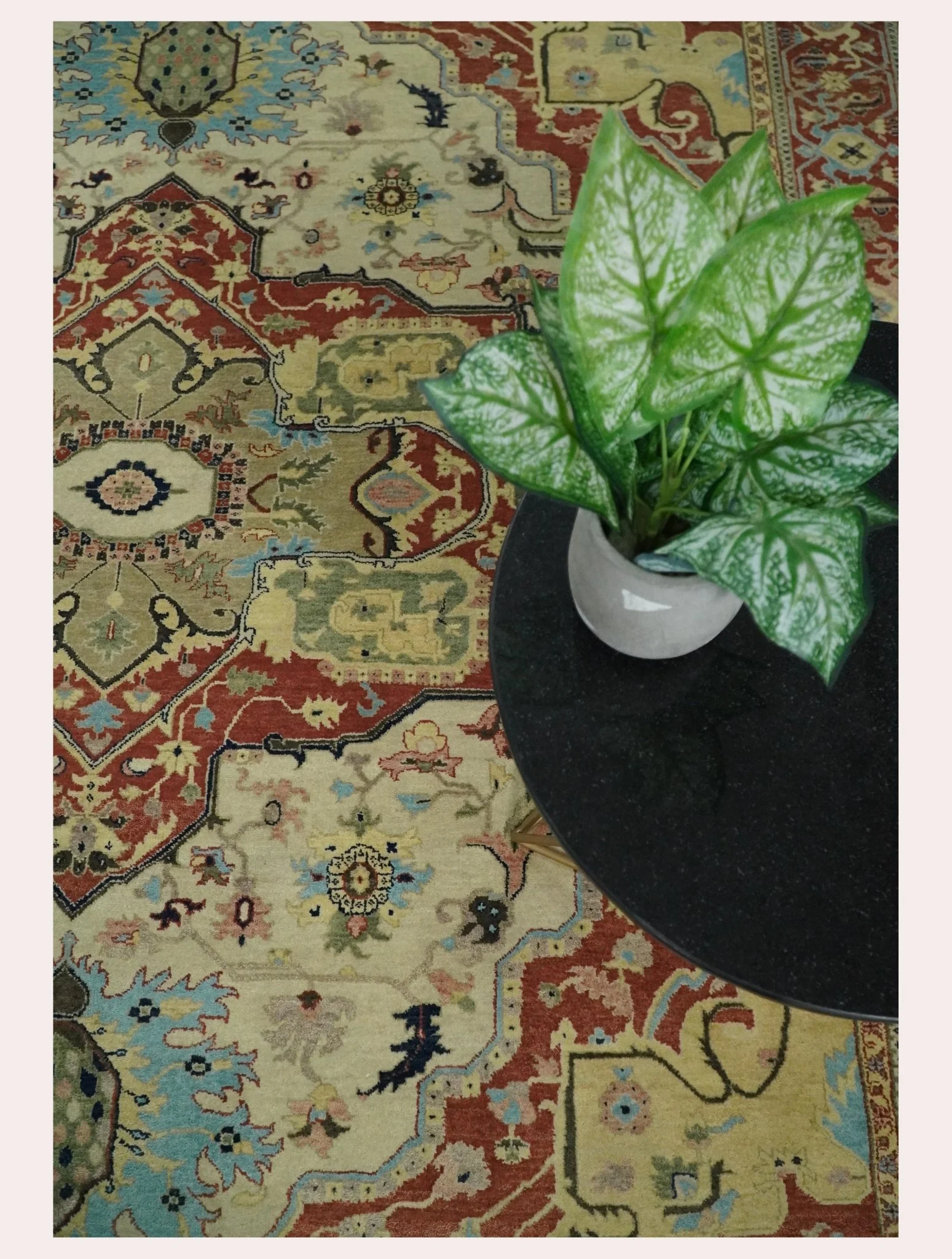 8x10 Fine Hand Knotted Beige, Blue and Rust Traditional Vintage Heriz Serapi Antique Wool Rug | TRDCP466810 - Image 6