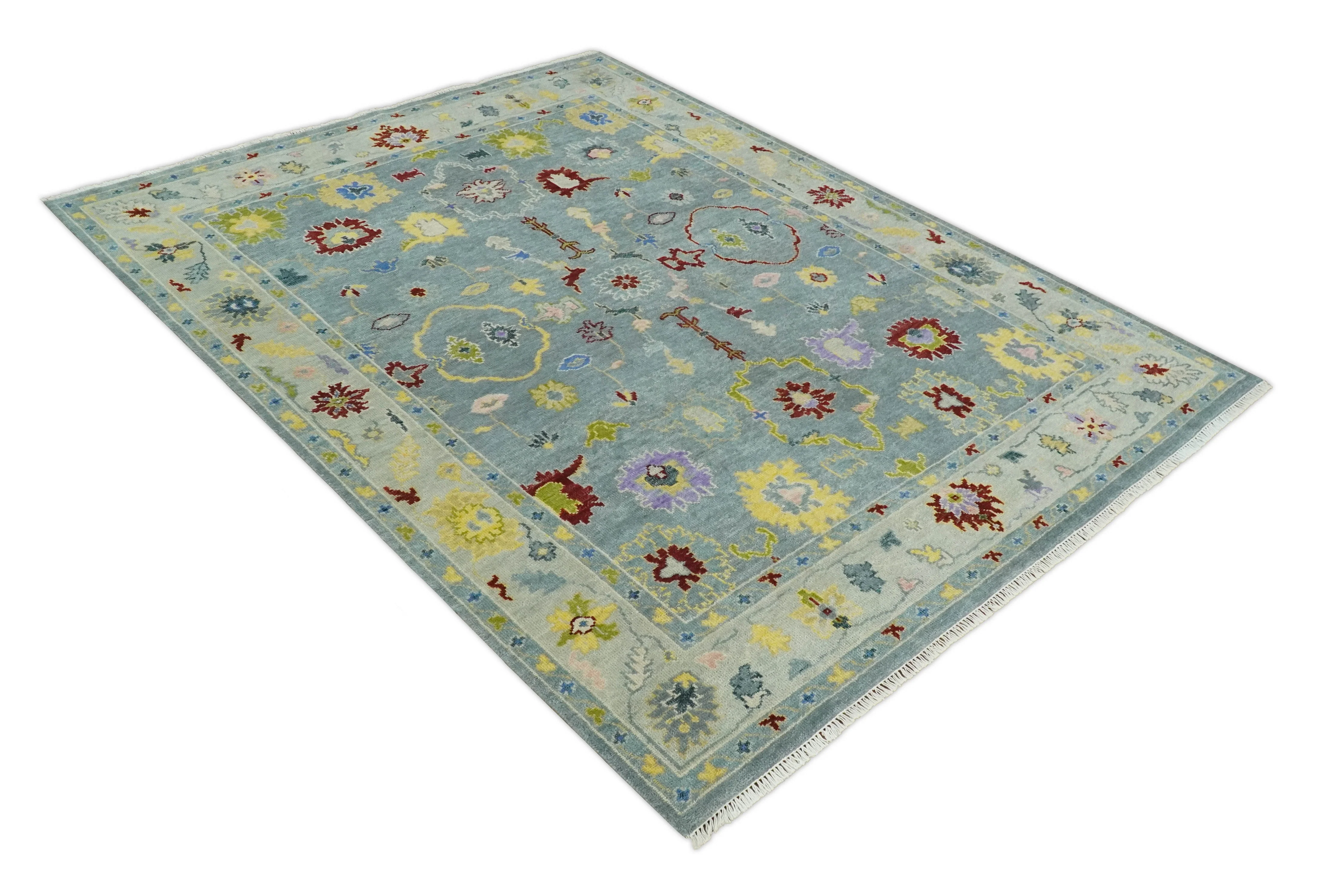 8x10 Fine Hand Knotted Blue and Beige Traditional Vintage Antique Persian Wool Rug | TRDCP893810 - Image 10