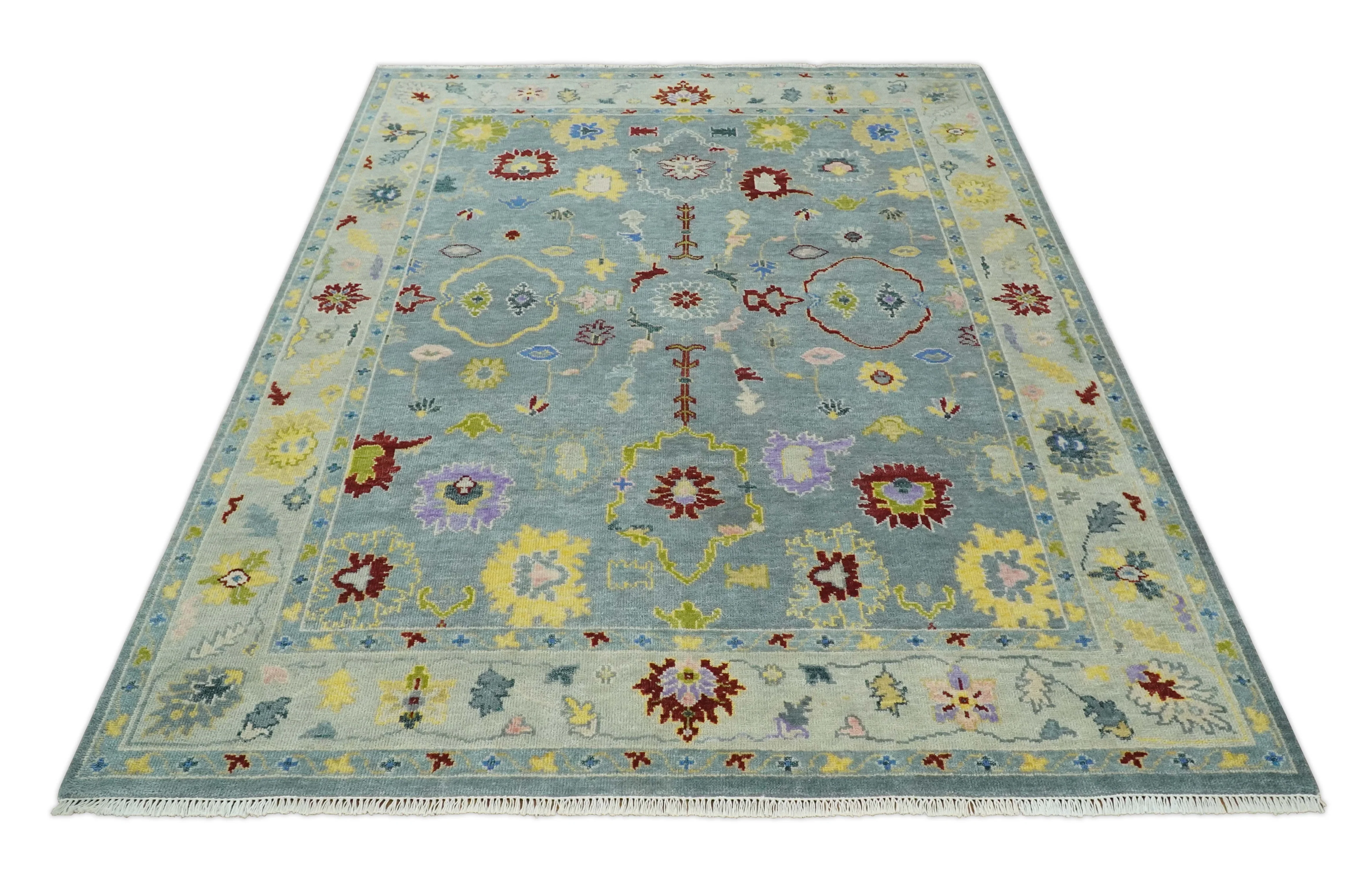 8x10 Fine Hand Knotted Blue and Beige Traditional Vintage Antique Persian Wool Rug | TRDCP893810 - Image 11