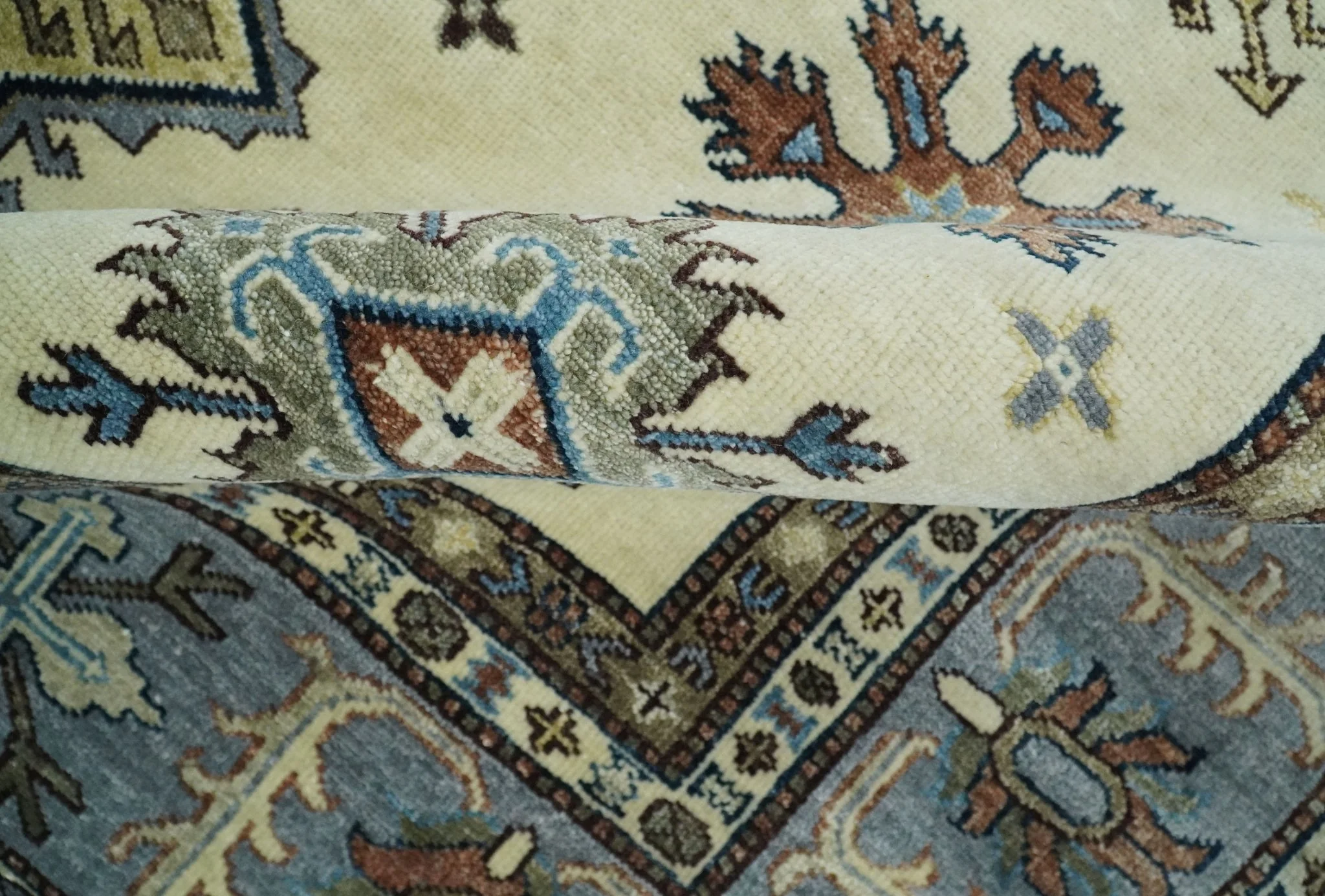 8x10 Fine Hand Knotted Blue and Beige Traditional Vintage Persian Style Antique Wool and Silk Rug | TRDCP510810 - Image 7
