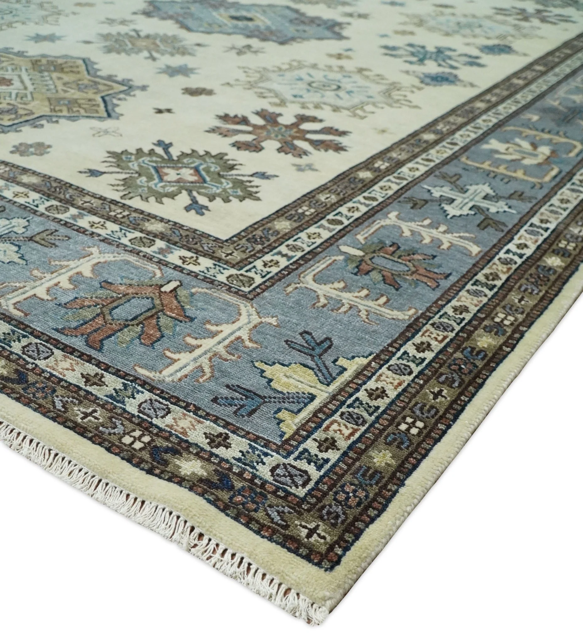 8x10 Fine Hand Knotted Blue and Beige Traditional Vintage Persian Style Antique Wool and Silk Rug | TRDCP510810 - Image 8