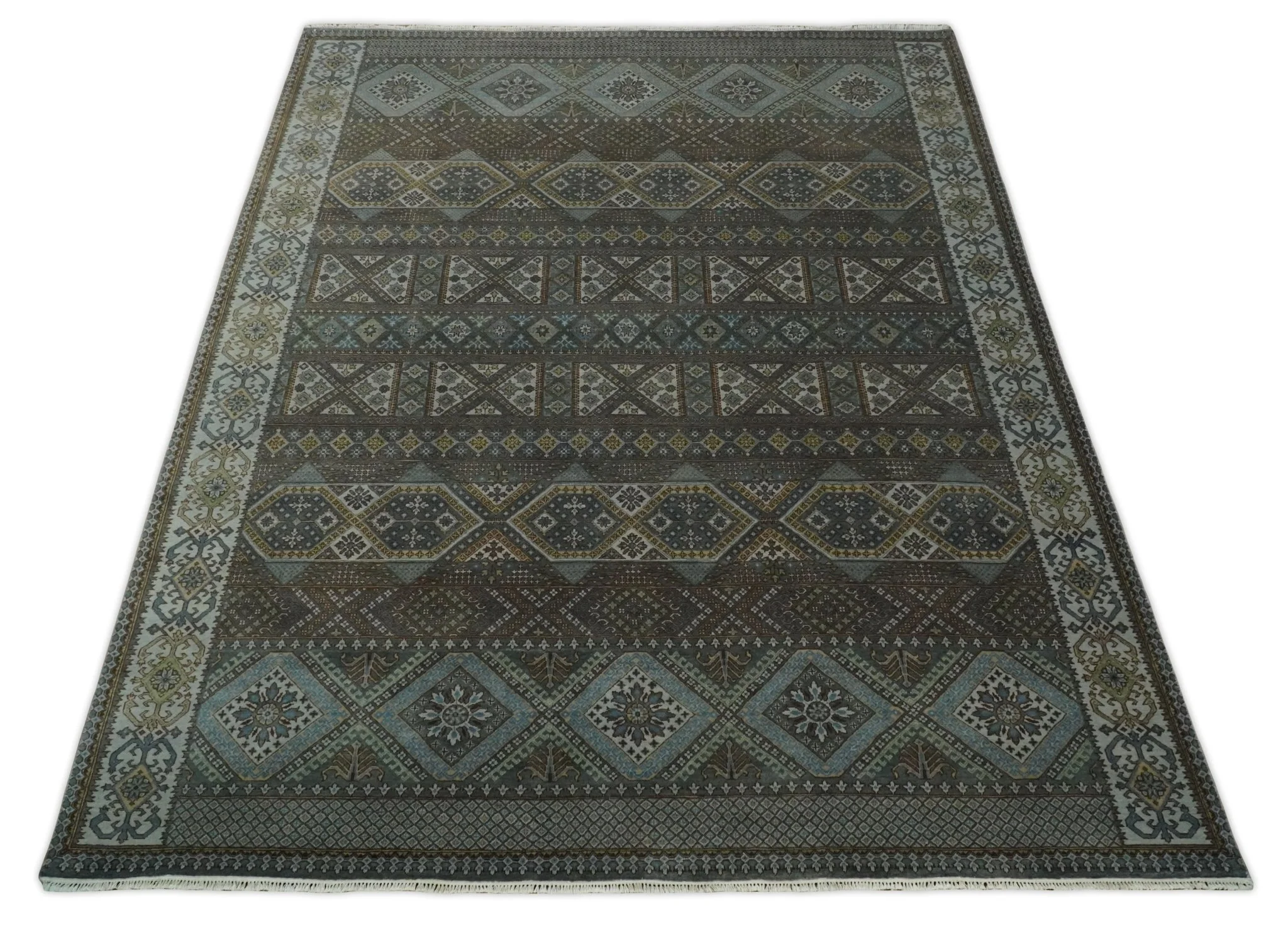 8x10 Fine Hand Knotted Brown and Blue Southwestern Traditional Antique Area Rug | AGR41 - Image 10