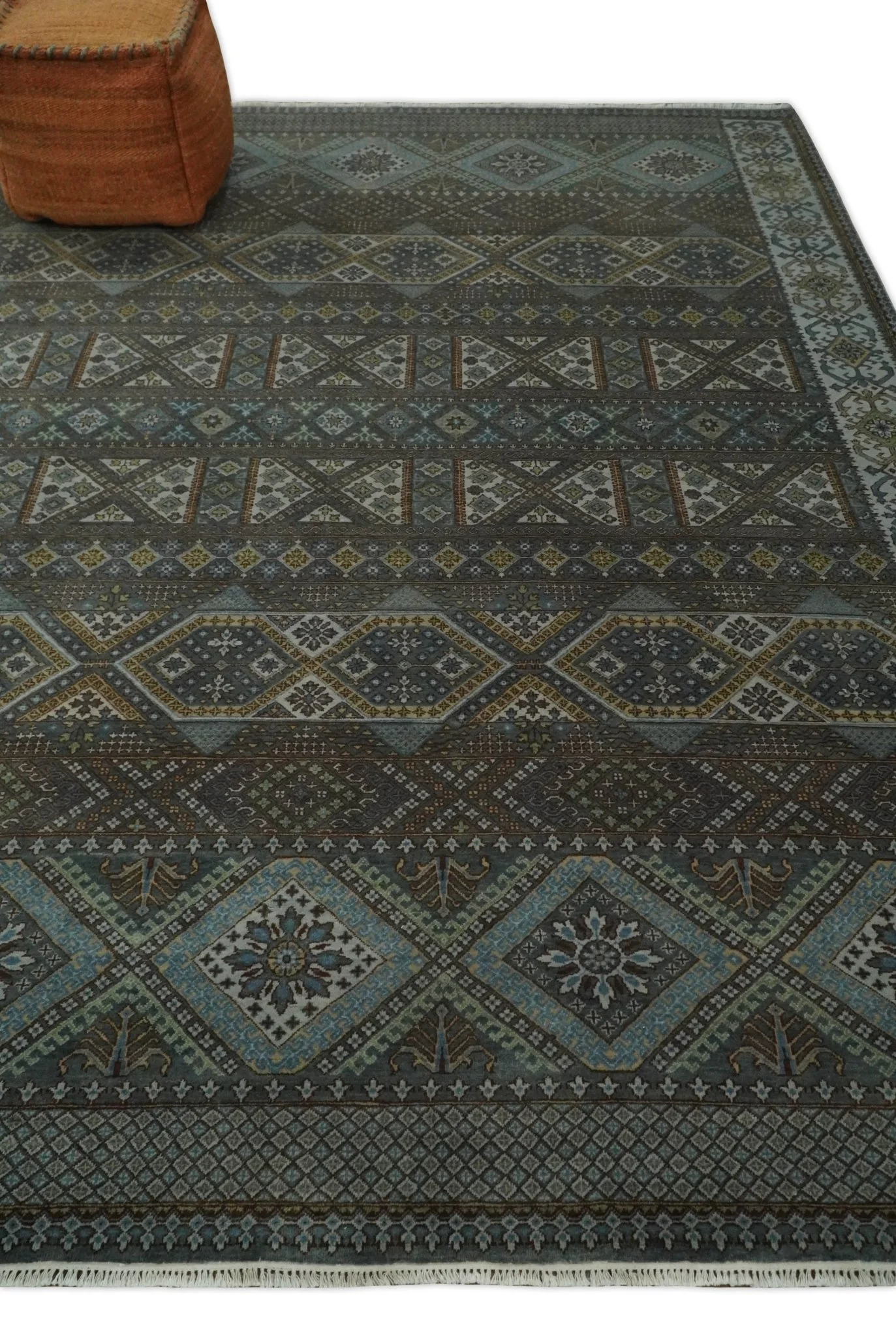 8x10 Fine Hand Knotted Brown and Blue Southwestern Traditional Antique Area Rug | AGR41 - Image 3