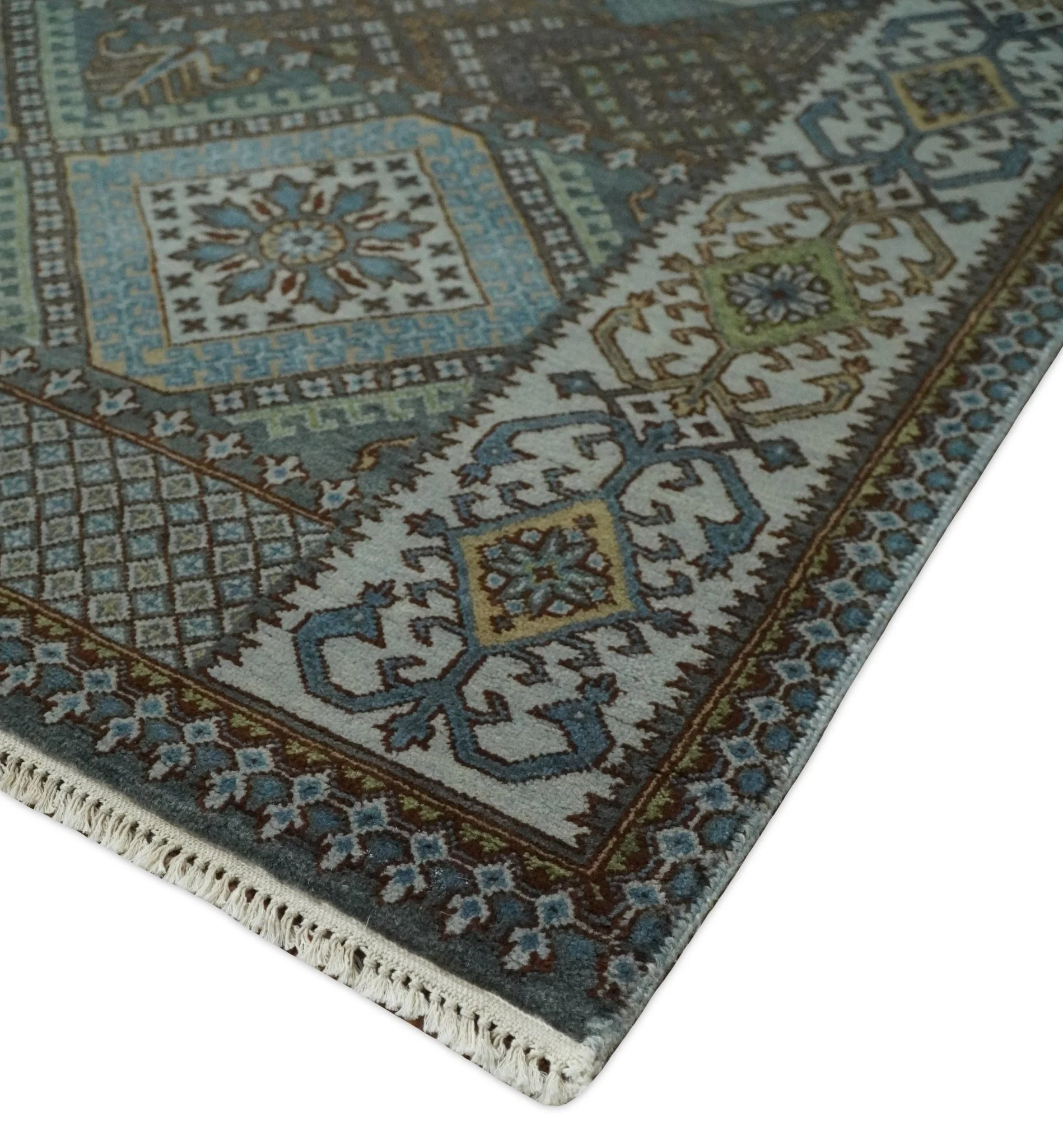 8x10 Fine Hand Knotted Brown and Blue Southwestern Traditional Antique Area Rug | AGR41 - Image 5