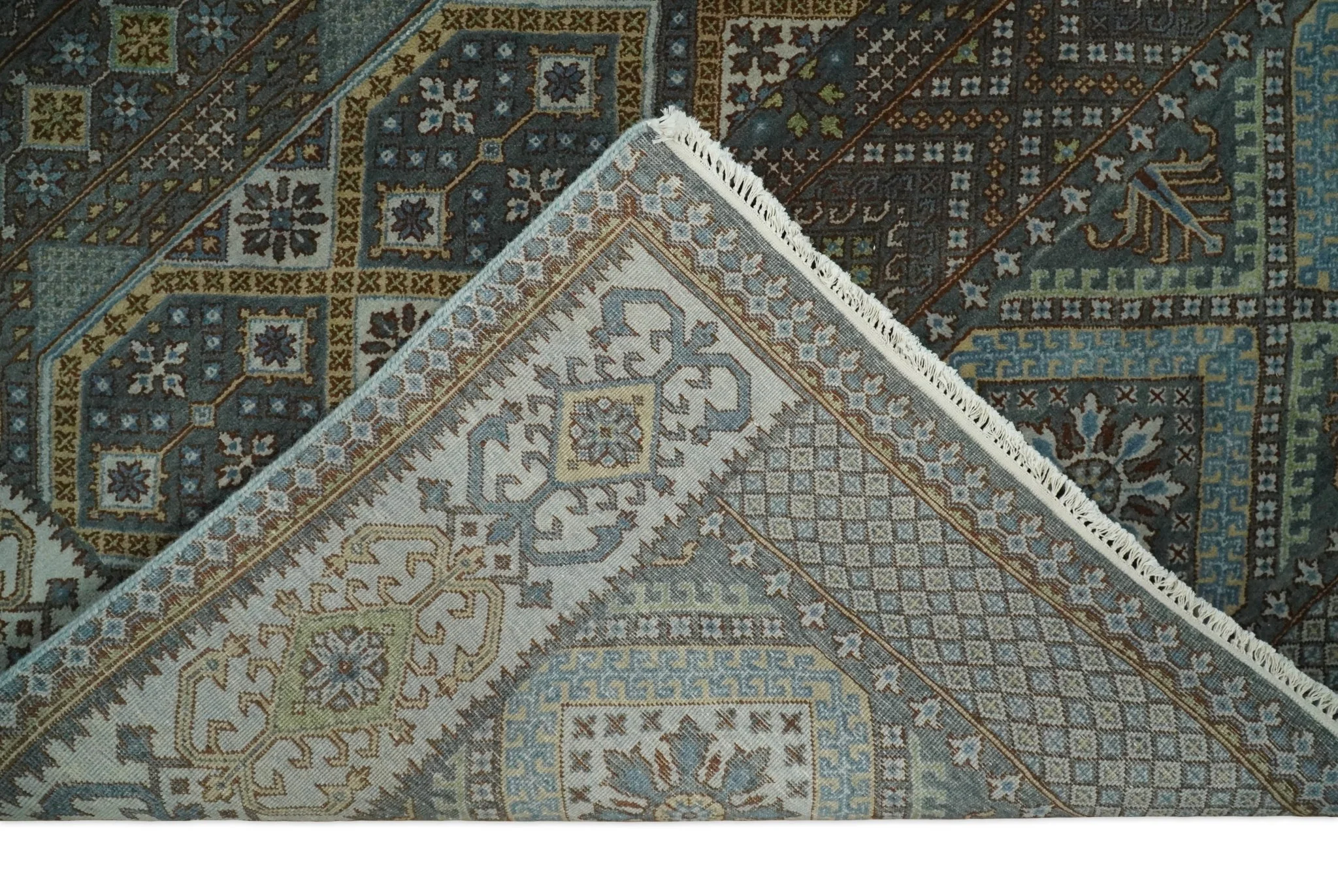 8x10 Fine Hand Knotted Brown and Blue Southwestern Traditional Antique Area Rug | AGR41 - Image 7