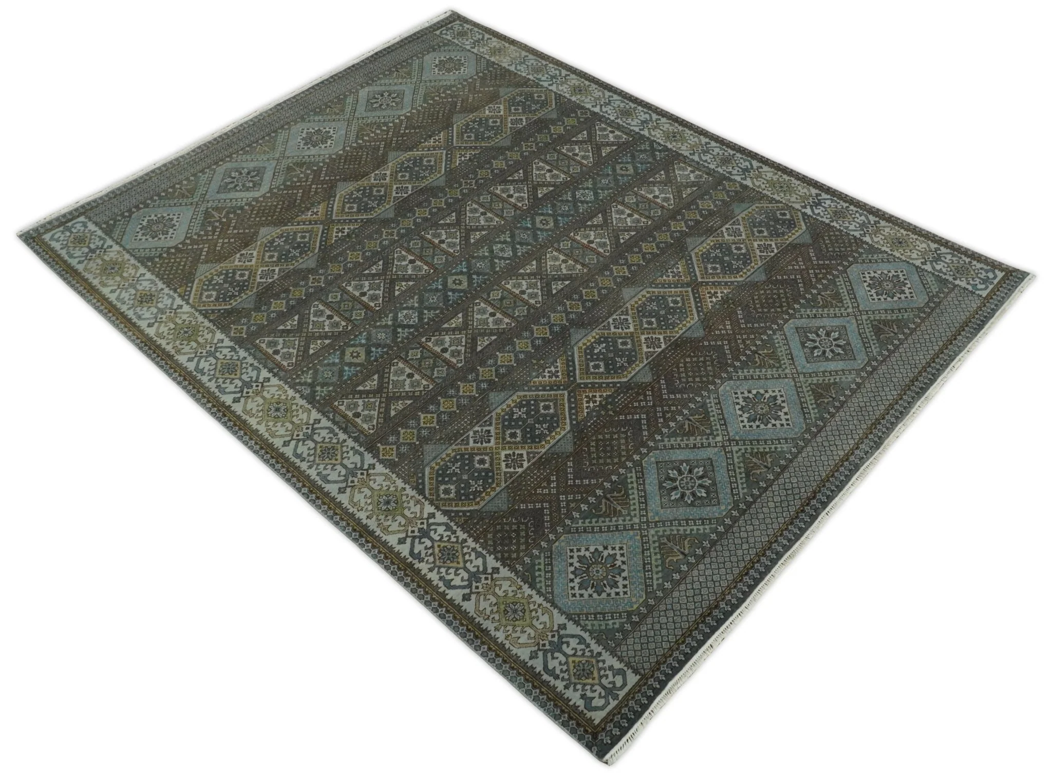 8x10 Fine Hand Knotted Brown and Blue Southwestern Traditional Antique Area Rug | AGR41 - Image 9