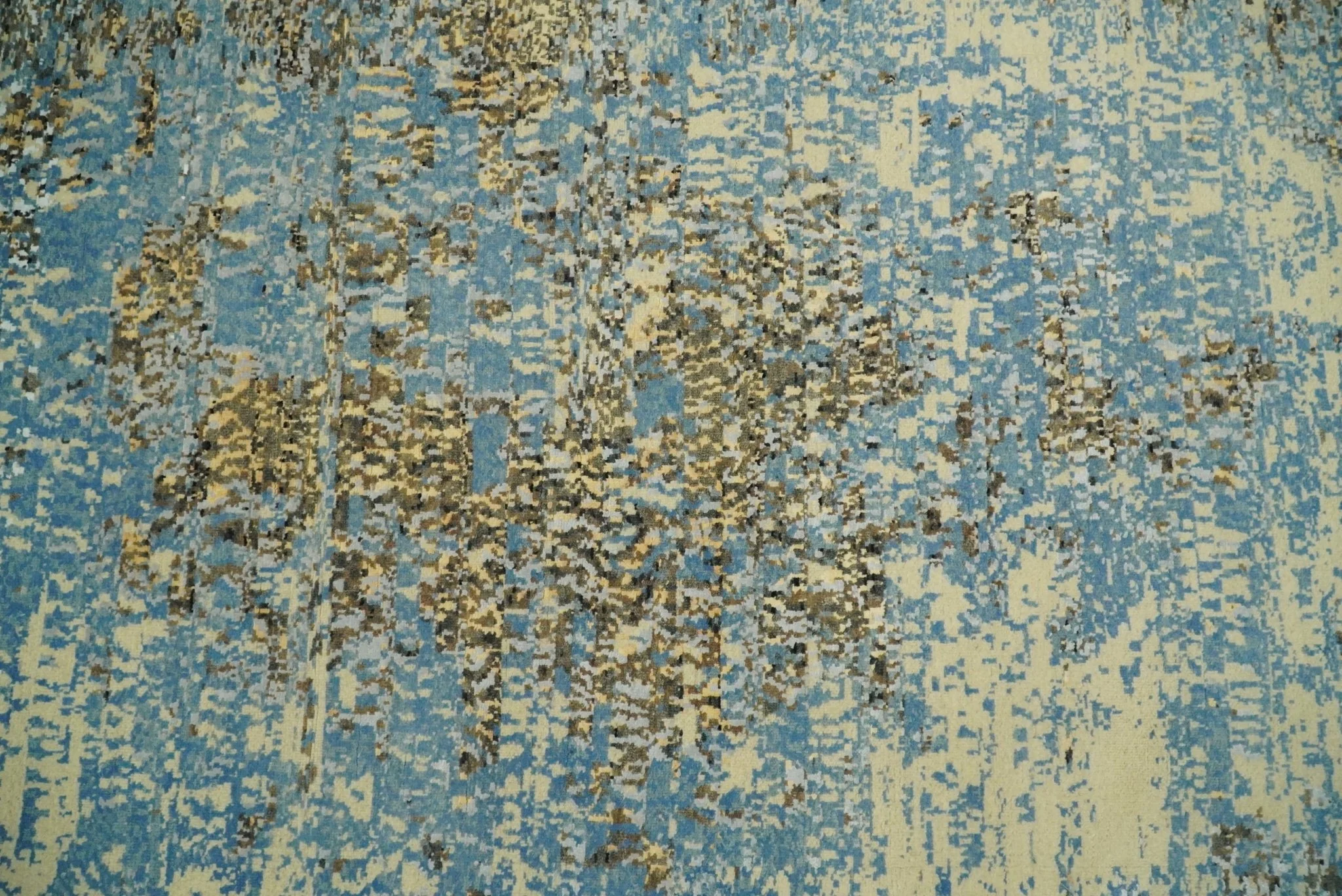 8x10 Fine Hand Knotted Blue and Brown Modern Abstract Style Antique Wool and Silk Area Rug | TRDCP627810 - Image 12