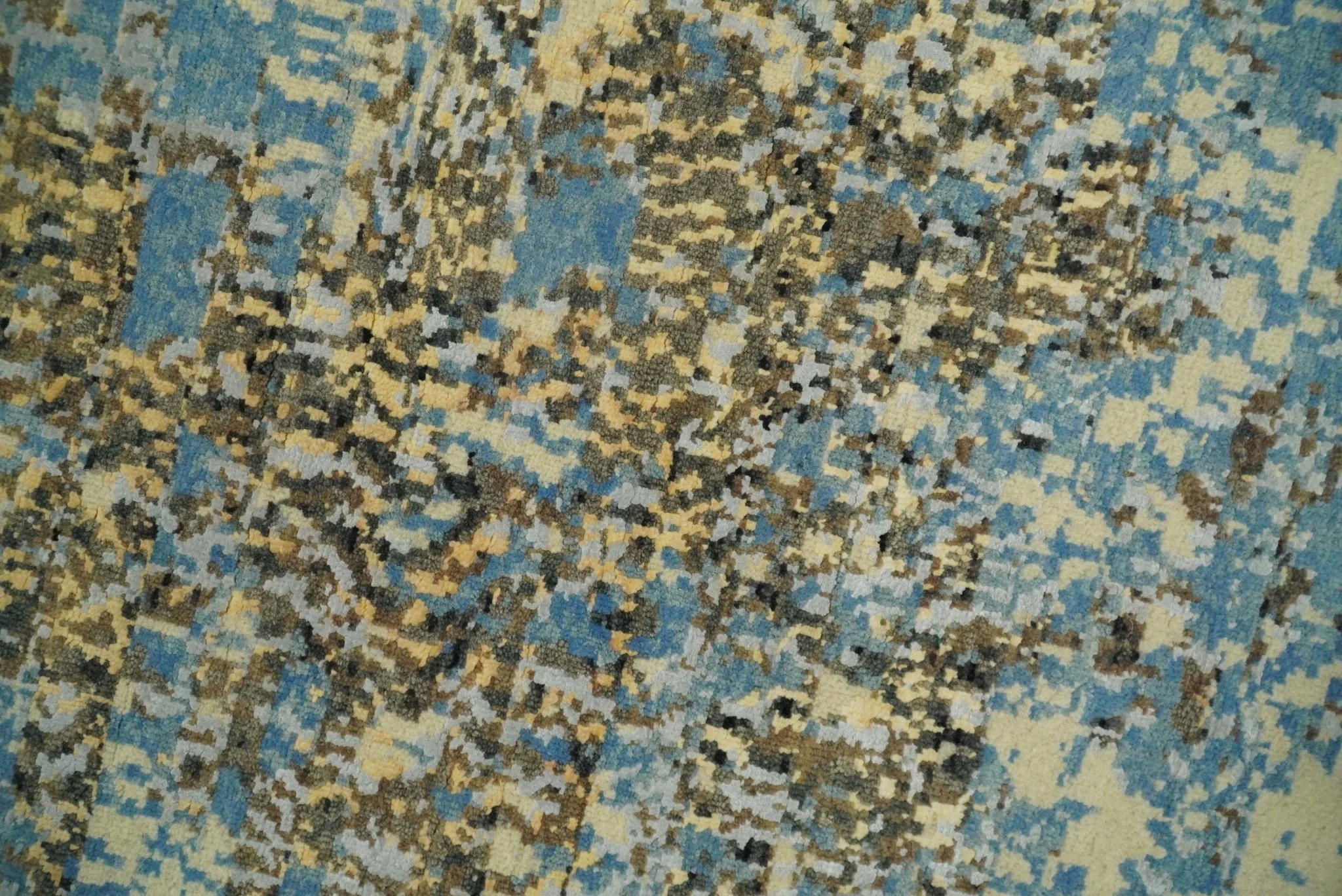 8x10 Fine Hand Knotted Blue and Brown Modern Abstract Style Antique Wool and Silk Area Rug | TRDCP627810 - Image 4