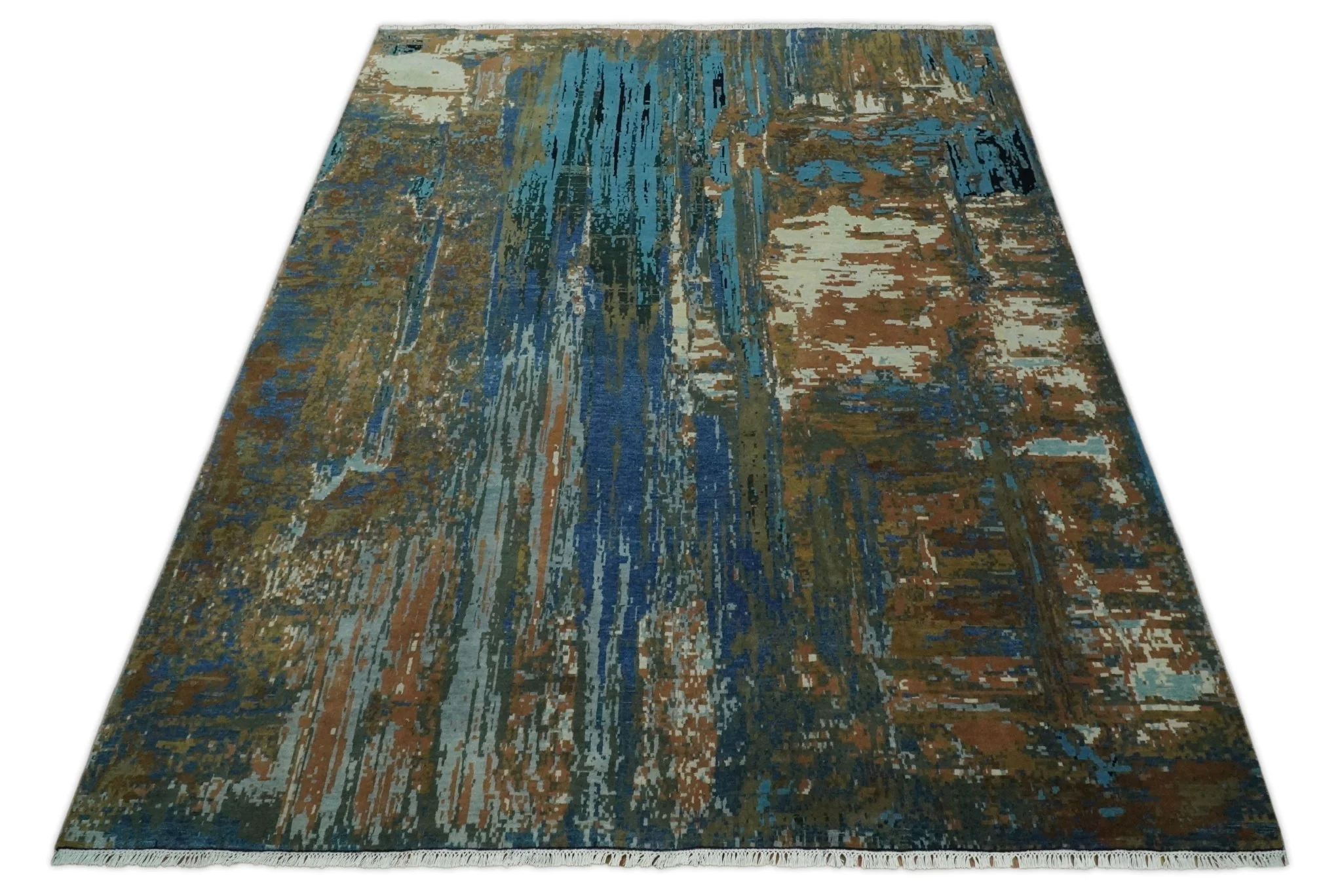 8x10 Fine Hand Knotted Blue and Brown Modern Abstract Wool Area Rug | AGR42 - Image 10