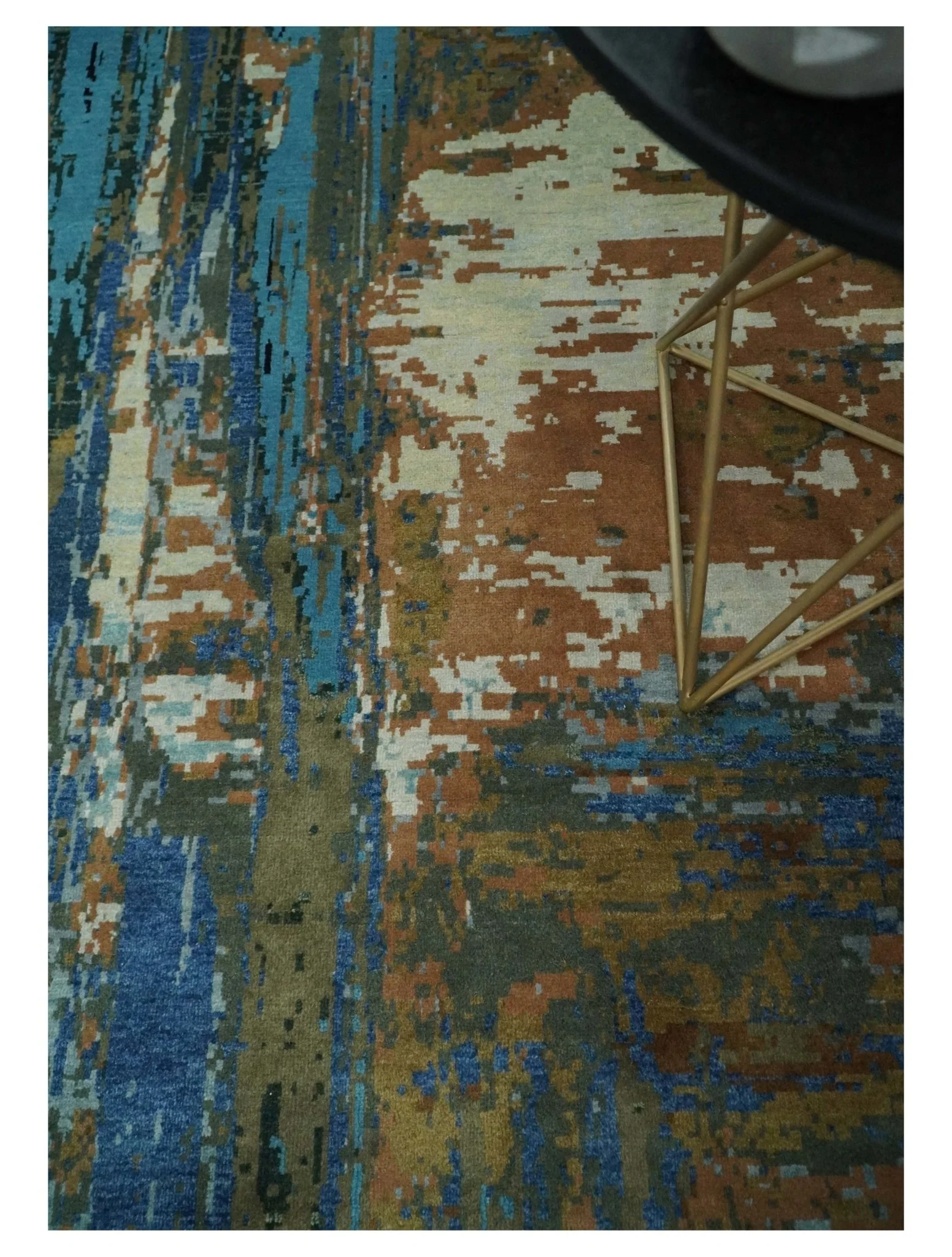 8x10 Fine Hand Knotted Blue and Brown Modern Abstract Wool Area Rug | AGR42 - Image 2