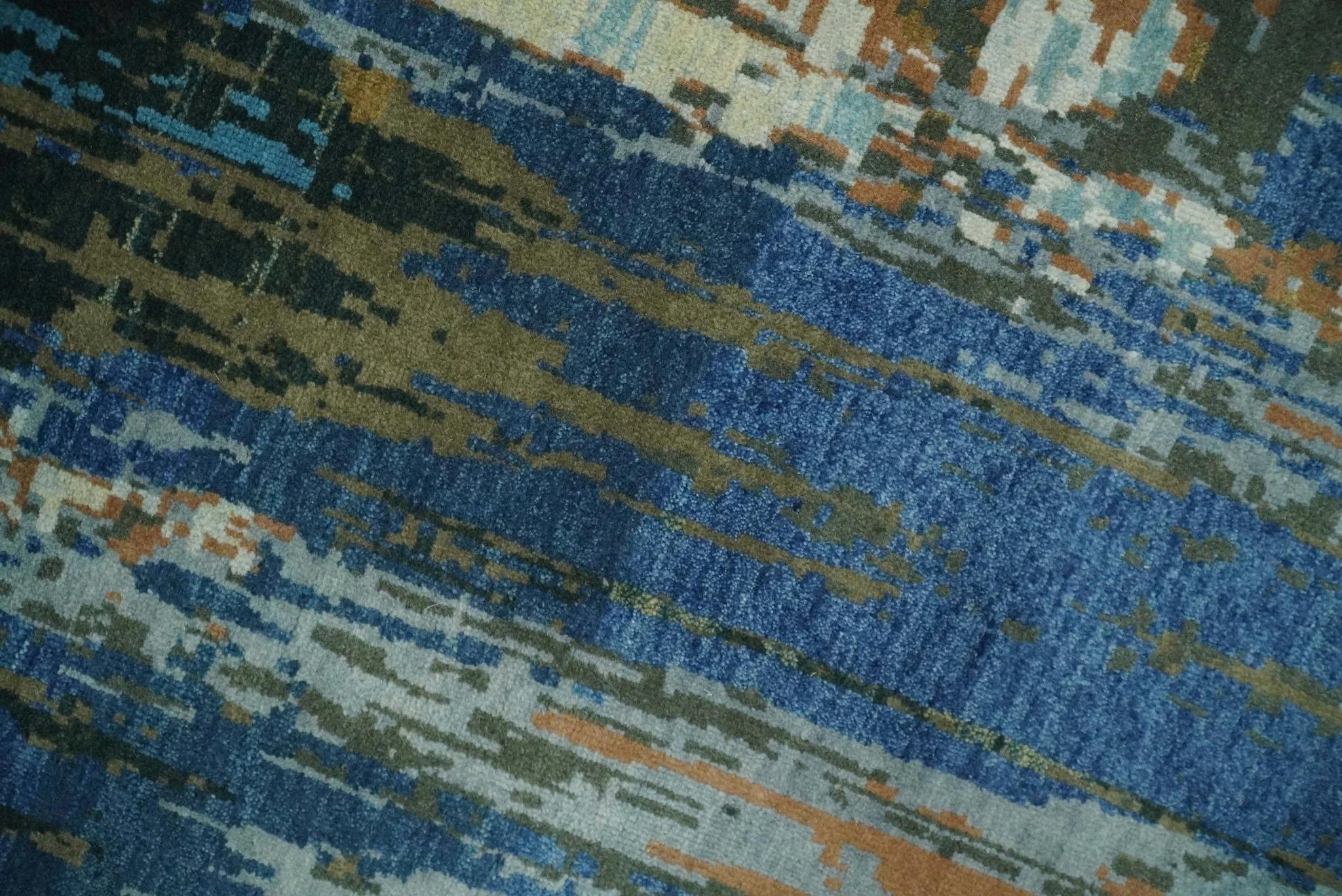 8x10 Fine Hand Knotted Blue and Brown Modern Abstract Wool Area Rug | AGR42 - Image 4