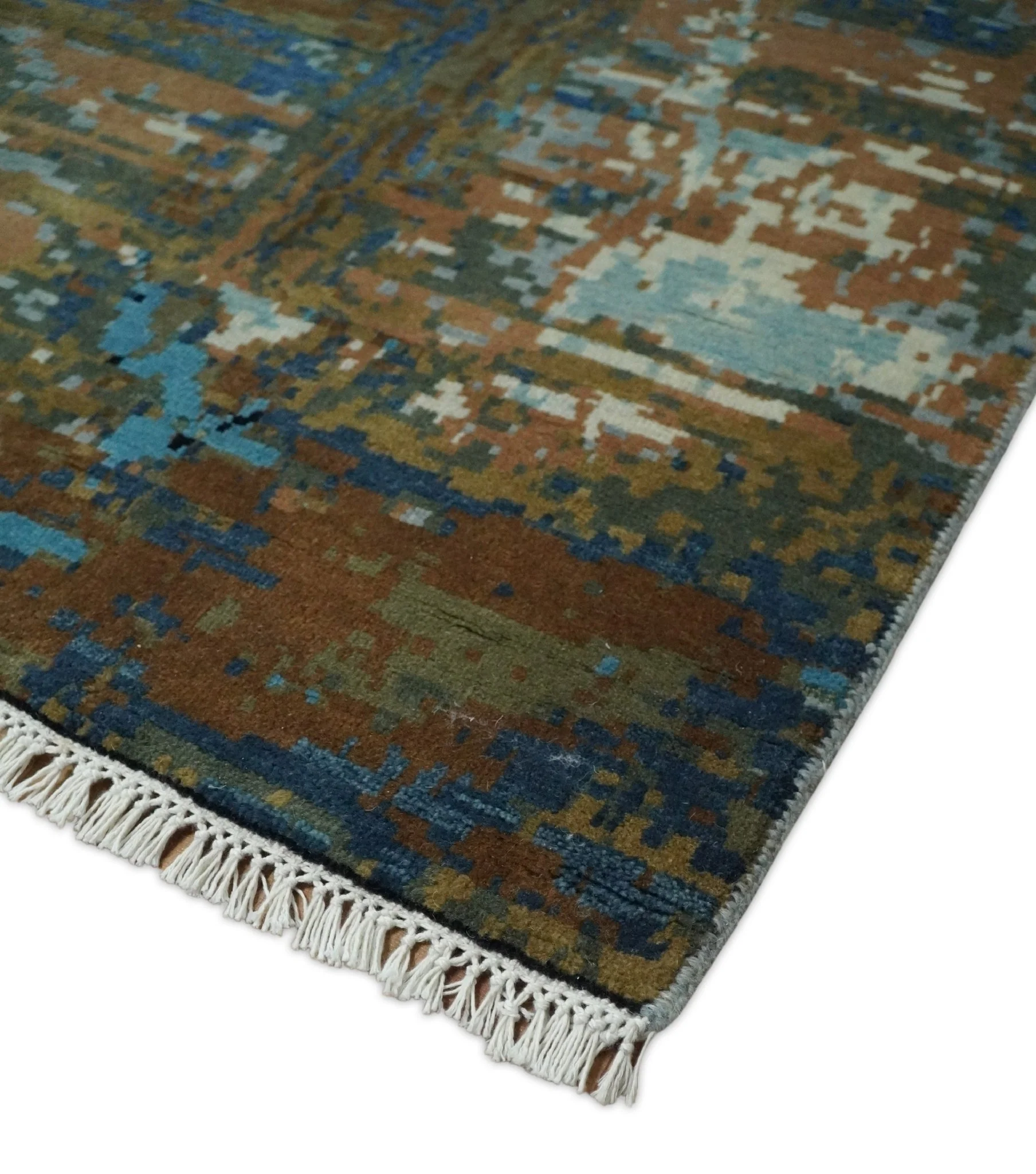 8x10 Fine Hand Knotted Blue and Brown Modern Abstract Wool Area Rug | AGR42 - Image 6