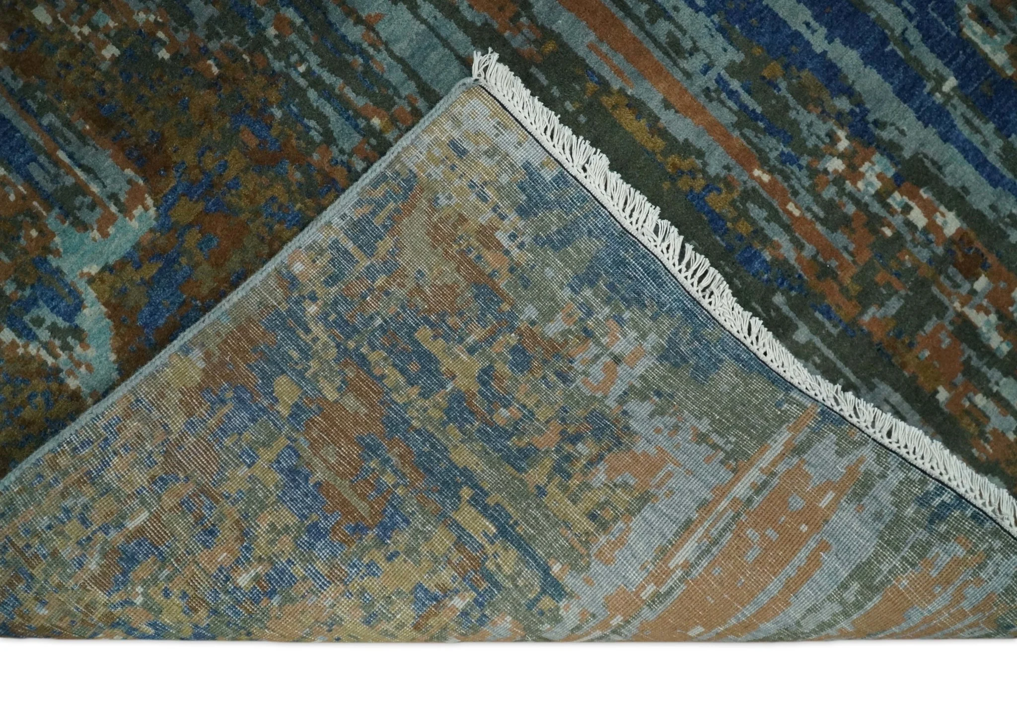 8x10 Fine Hand Knotted Blue and Brown Modern Abstract Wool Area Rug | AGR42 - Image 7