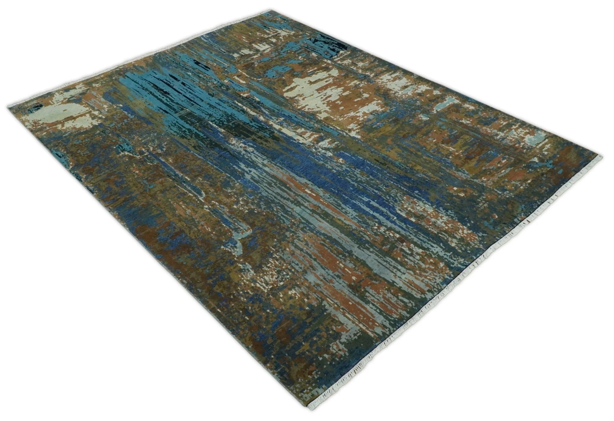 8x10 Fine Hand Knotted Blue and Brown Modern Abstract Wool Area Rug | AGR42 - Image 9