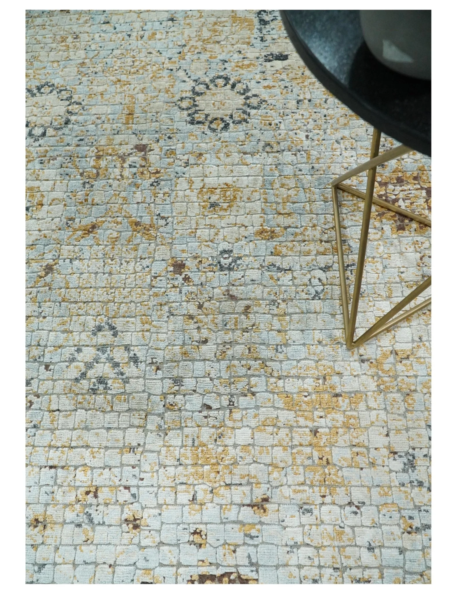 8x10 Fine Hand Knotted Blue and Gold Traditional Abstract Mosaic Turkish Style Bamboo Silk Rug | TRD35957 - Image 2