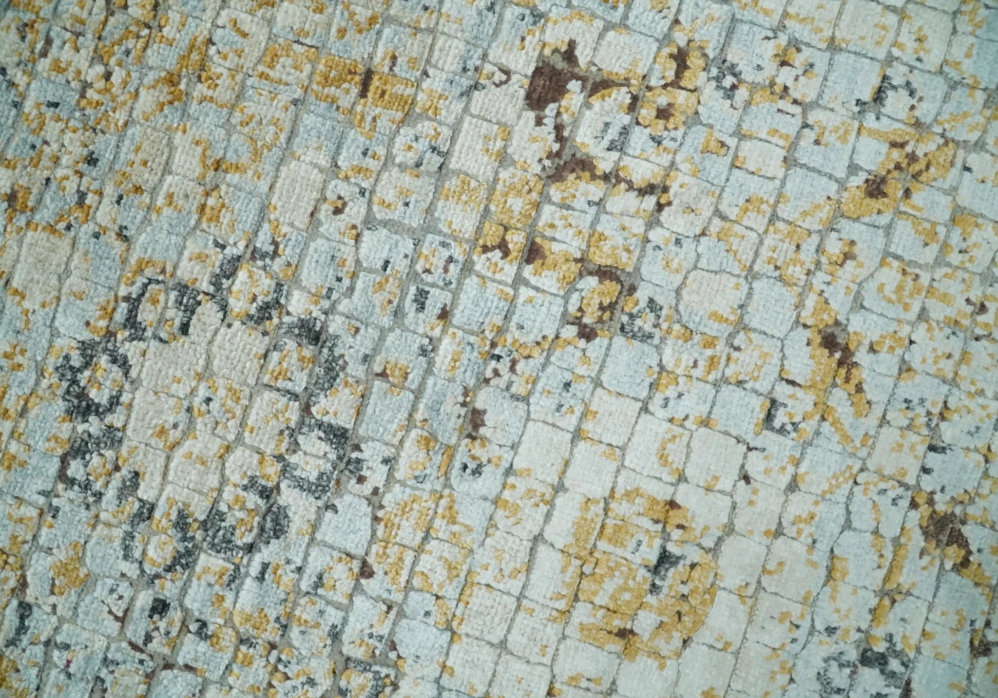 8x10 Fine Hand Knotted Blue and Gold Traditional Abstract Mosaic Turkish Style Bamboo Silk Rug | TRD35957 - Image 7