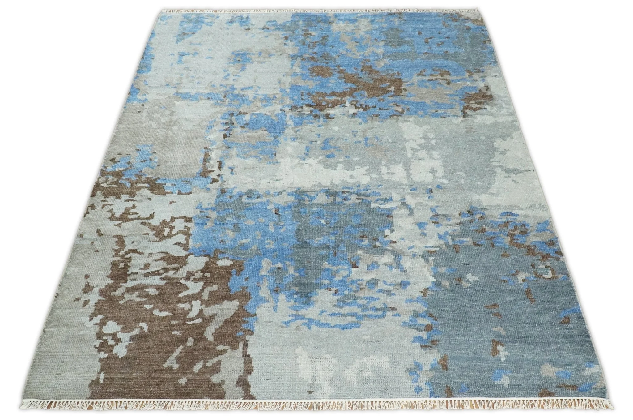 8x10 Hand Knotted Blue and Silver Modern Abstract Low Pile Contemporary Wool Rug | TRD2650 - Image 11
