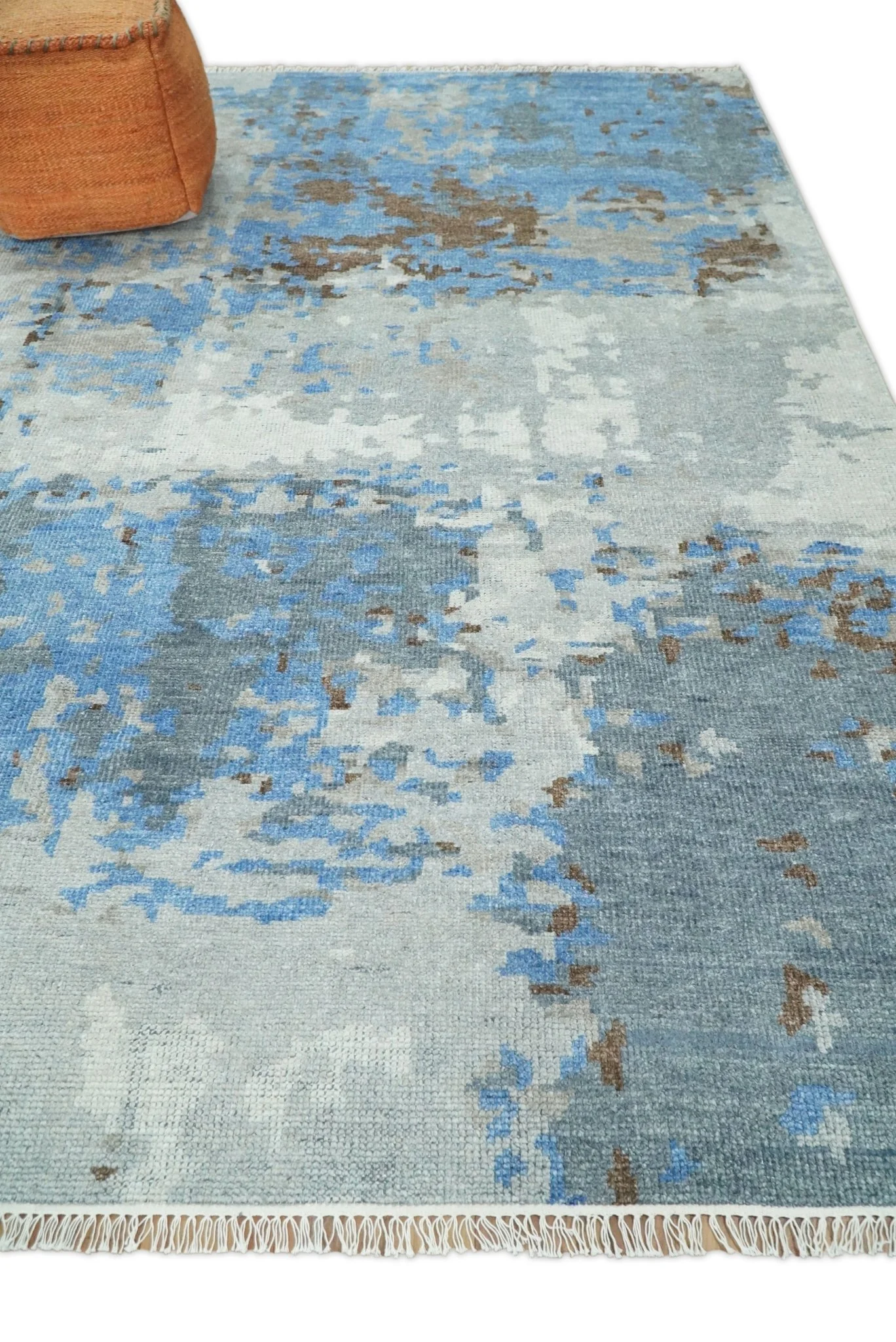 8x10 Hand Knotted Blue and Silver Modern Abstract Low Pile Contemporary Wool Rug | TRD2650 - Image 3