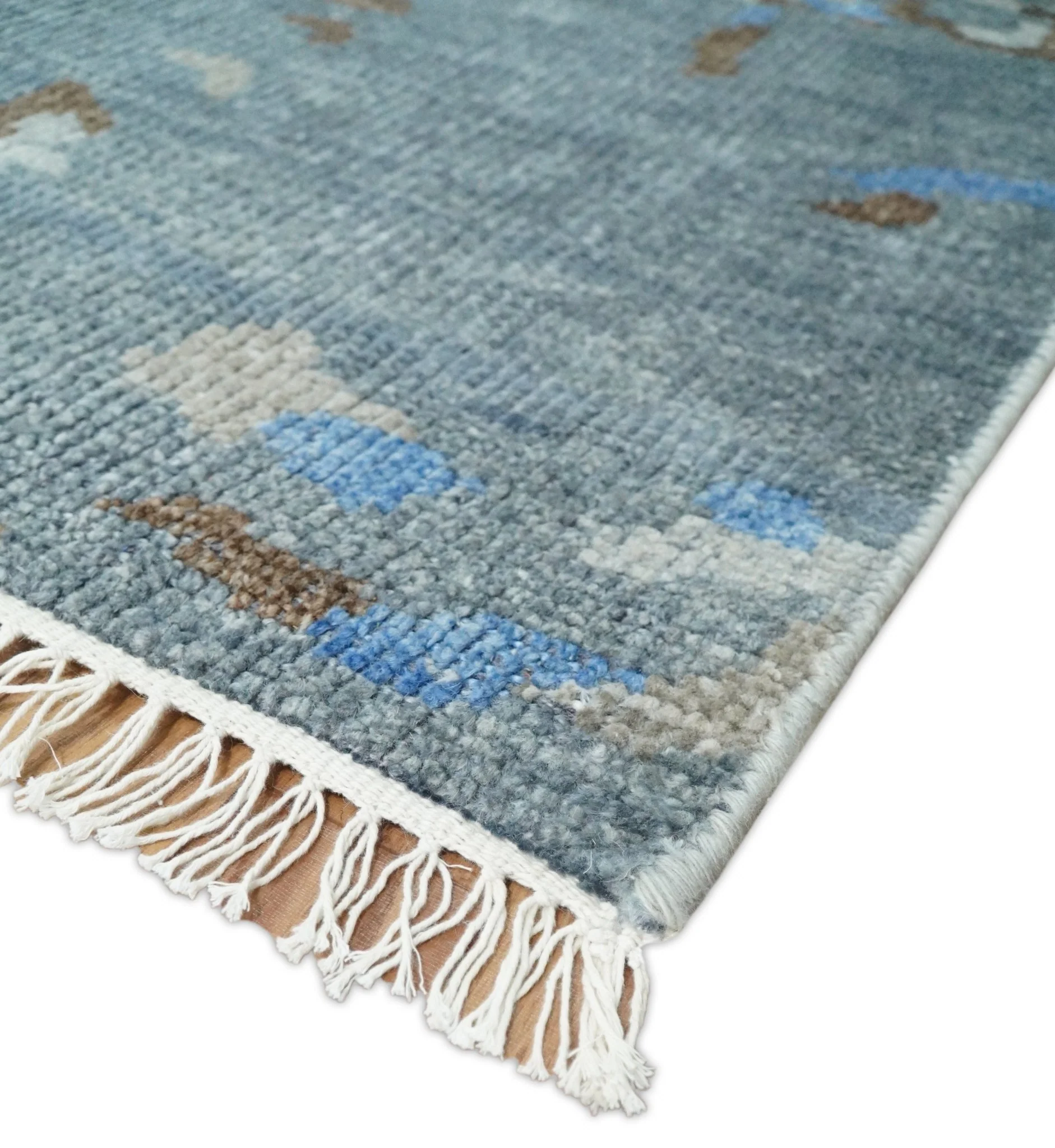 8x10 Hand Knotted Blue and Silver Modern Abstract Low Pile Contemporary Wool Rug | TRD2650 - Image 5