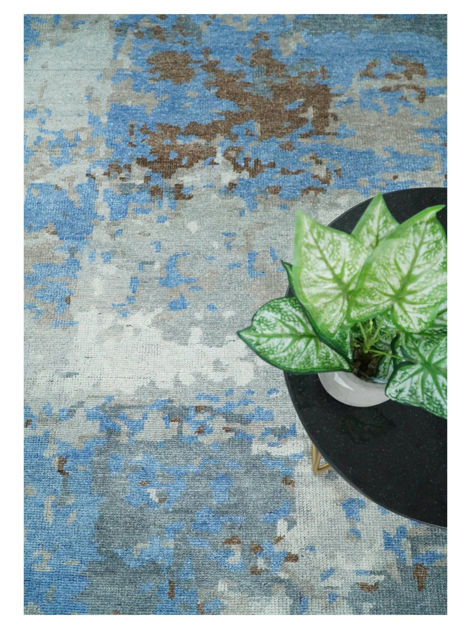 8x10 Hand Knotted Blue and Silver Modern Abstract Low Pile Contemporary Wool Rug | TRD2650 - Image 6
