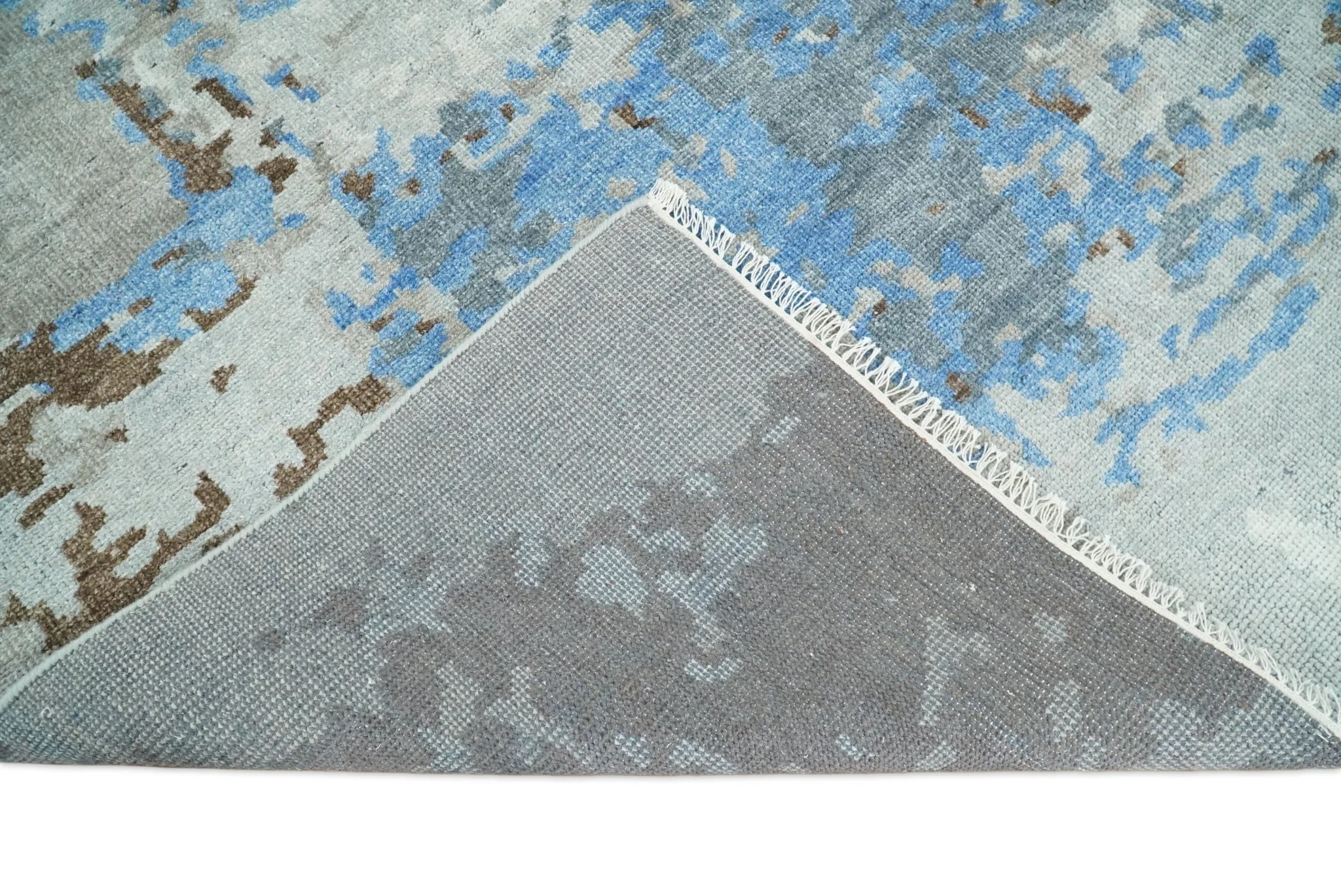8x10 Hand Knotted Blue and Silver Modern Abstract Low Pile Contemporary Wool Rug | TRD2650 - Image 8