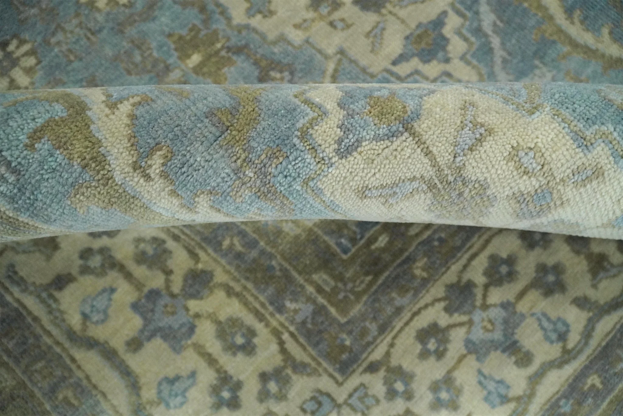 8x10 Fine Hand Knotted Blue and Ivory Traditional Ikat Design Antique Wool Rug | TRDCP462810 - Image 11