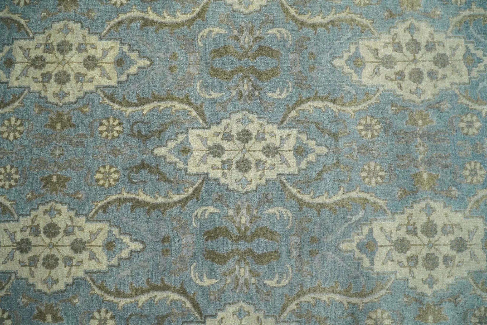 8x10 Fine Hand Knotted Blue and Ivory Traditional Ikat Design Antique Wool Rug | TRDCP462810 - Image 12