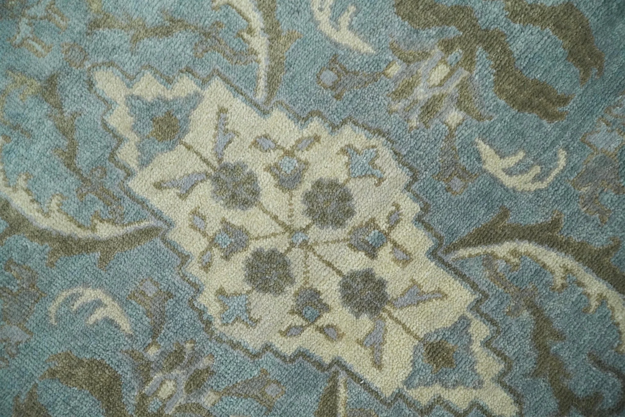 8x10 Fine Hand Knotted Blue and Ivory Traditional Ikat Design Antique Wool Rug | TRDCP462810 - Image 4