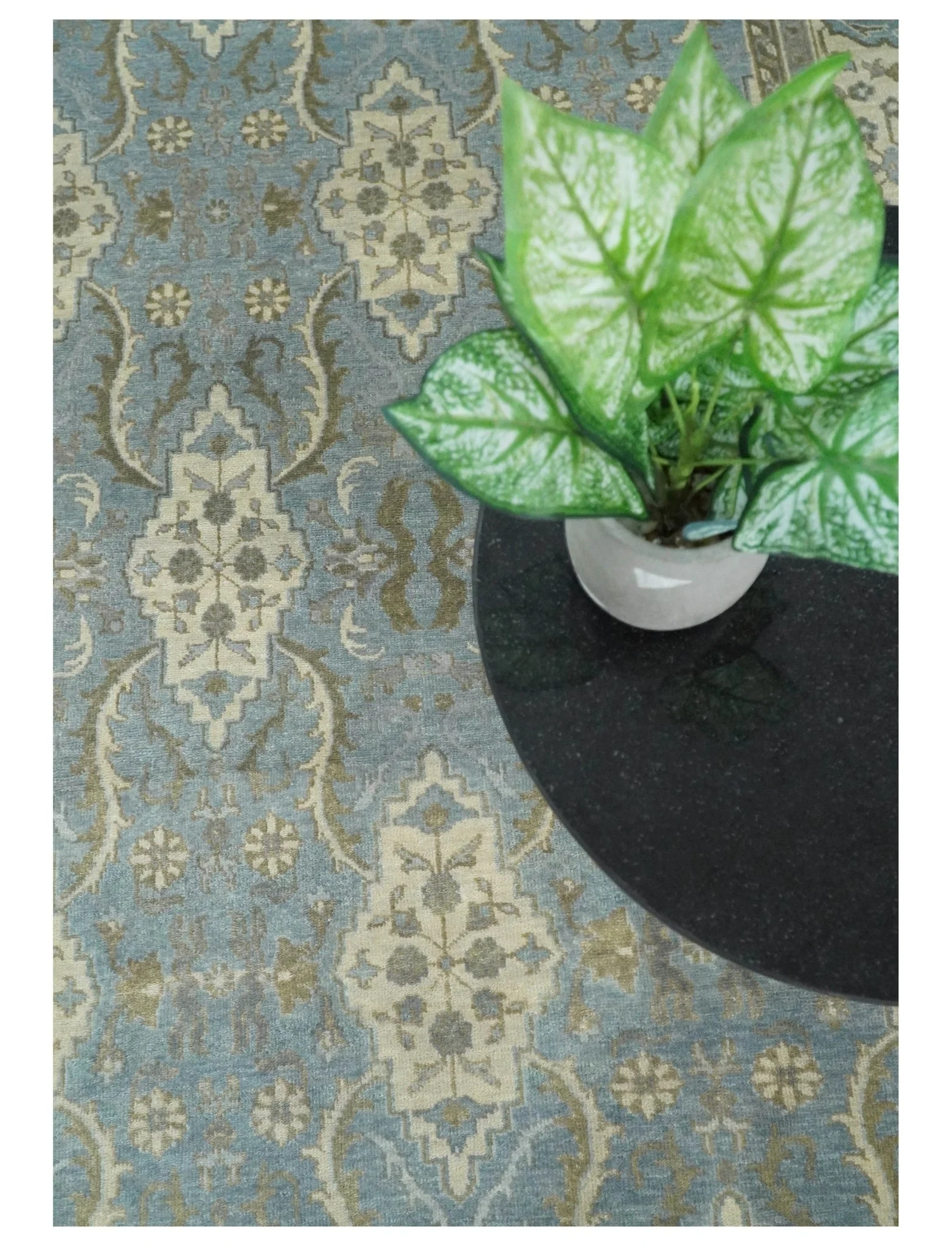 8x10 Fine Hand Knotted Blue and Ivory Traditional Ikat Design Antique Wool Rug | TRDCP462810 - Image 6